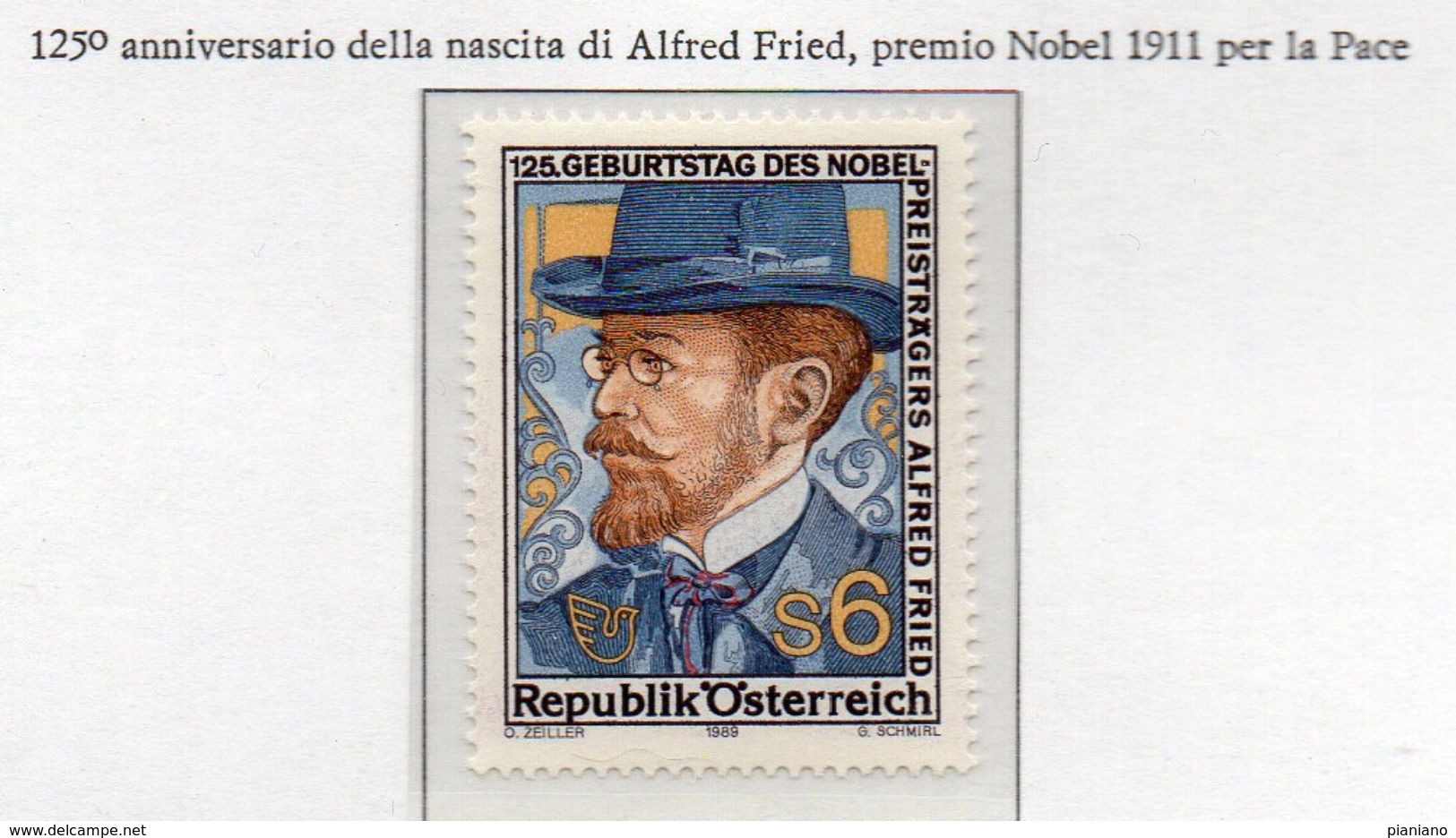 PIA - AUS - 1989 : 125° Anniversario Della Nascita Del Premio Nobel Per La Pace Alfred Fried  -  (Yv 1805) - Nuovi