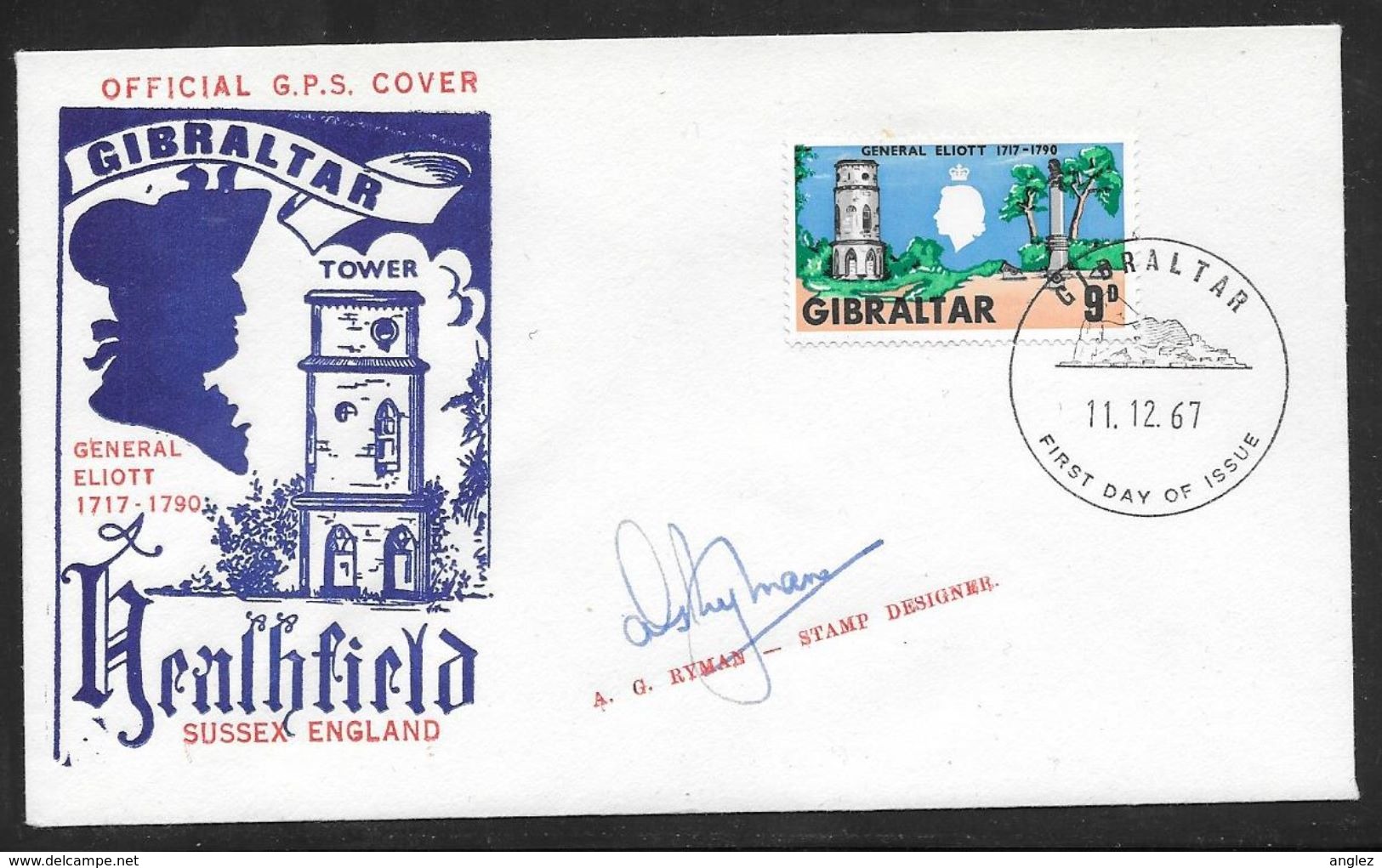 Gibraltar - 1967 General Eliott Illustrated FDC Signed By Artist A.G.Ryman - Gibraltar