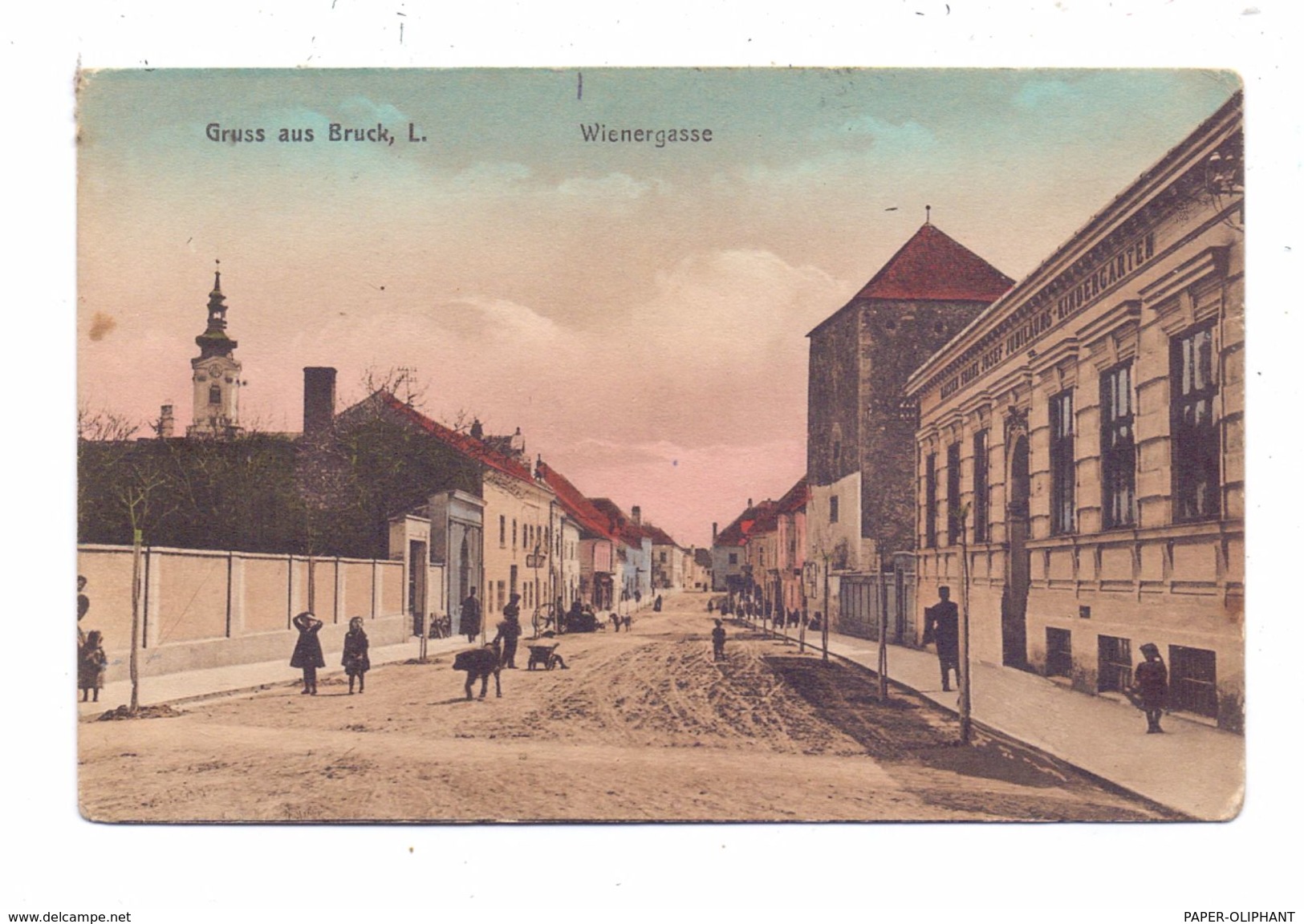 A 2400 BRUCK A.d. Leitha, Wienergasse, Color, 1915, Belebte Szene - Bruck An Der Leitha