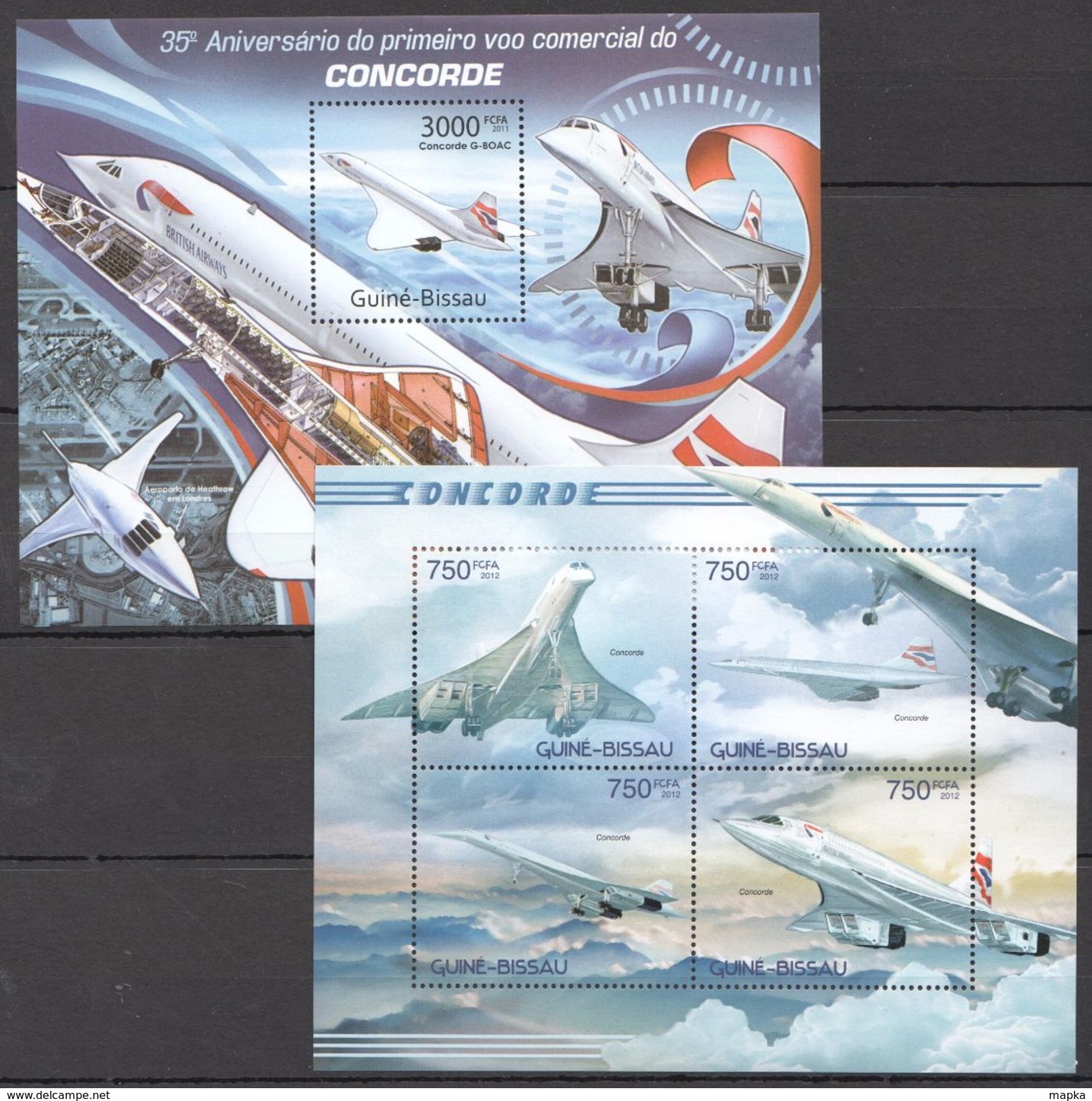 H055 2011,2012 GUINE-BISSAU AVIATION CONCORDE 1KB+1BL MNH - Concorde