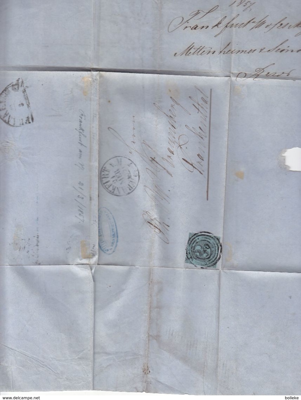 Allemagne - Tour Et Taxis - Lettre De 1857 - Oblit Frankfurt - Exp Vers Frankenthal - Valeur 95 € - Lettres & Documents