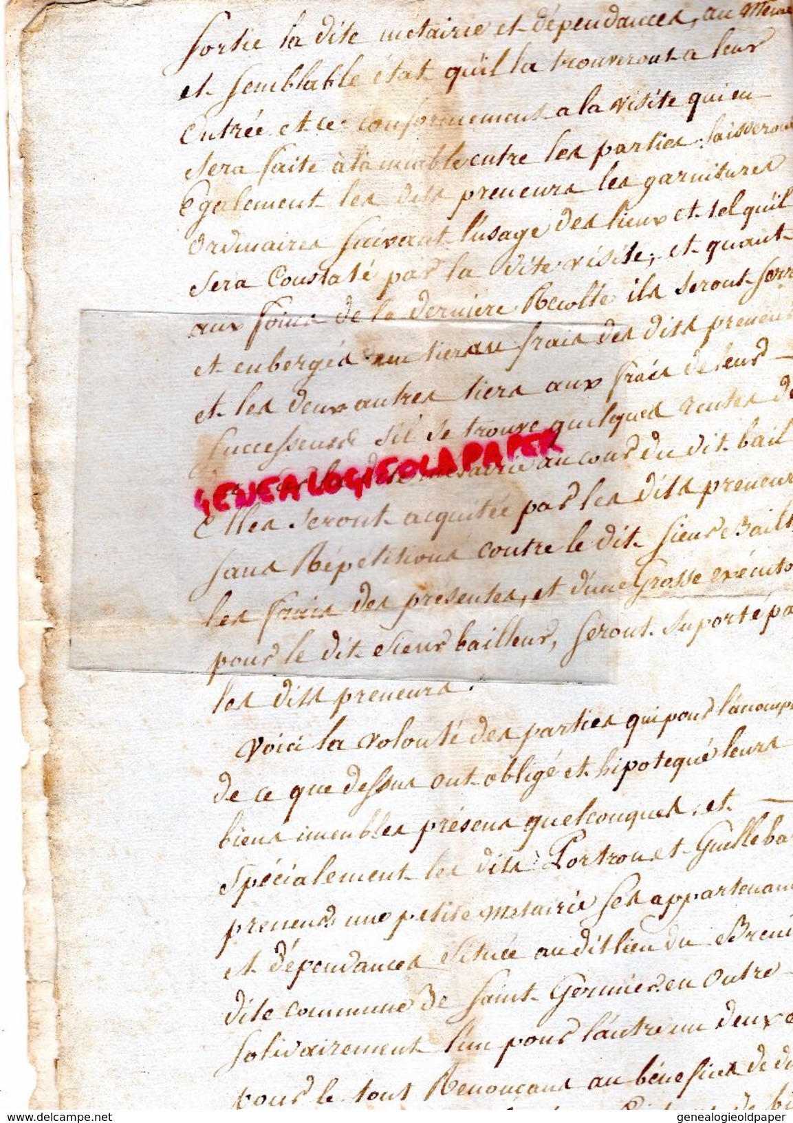 79 PAMPROUX-LUSIGNAN-LA MOTHE ST HERAYE-CONTRAT AFFERMAGE 4 MAI 1809 ENTRE DANIEL BERNARD GENDARME ET ETIENNE PORTERON - Documents Historiques