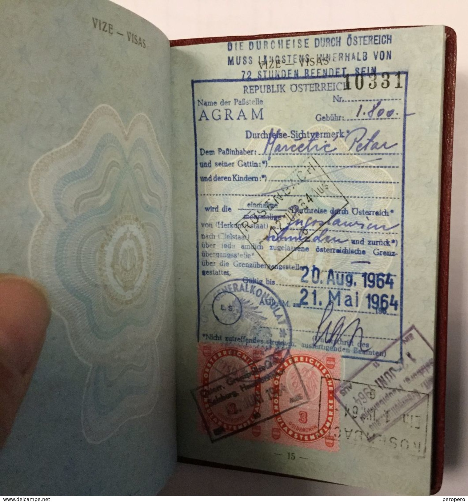 PASSEPORT PASSPORT  REISEPASS  1964. VISA TO: SWEDEN , AUSTRIA