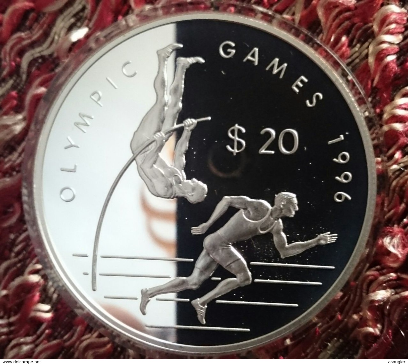 COOK ISLANDS 20 DOLLARS 1993 SILVER PROOF "OLYMPIC GAMES 1996" (free Shipping Via Registered Air Mail) - Cookinseln