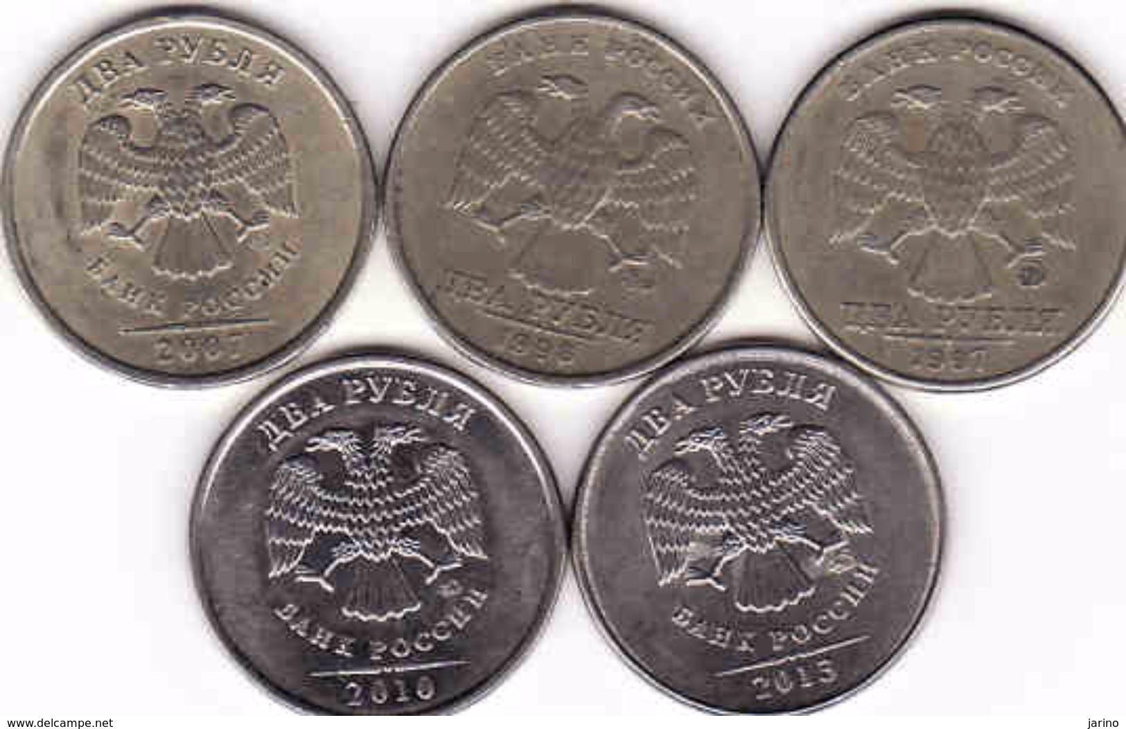 Russia, 5 X 2 Rubles 1997 + 1998 + 2007 + 2010 + 2013 - Russland