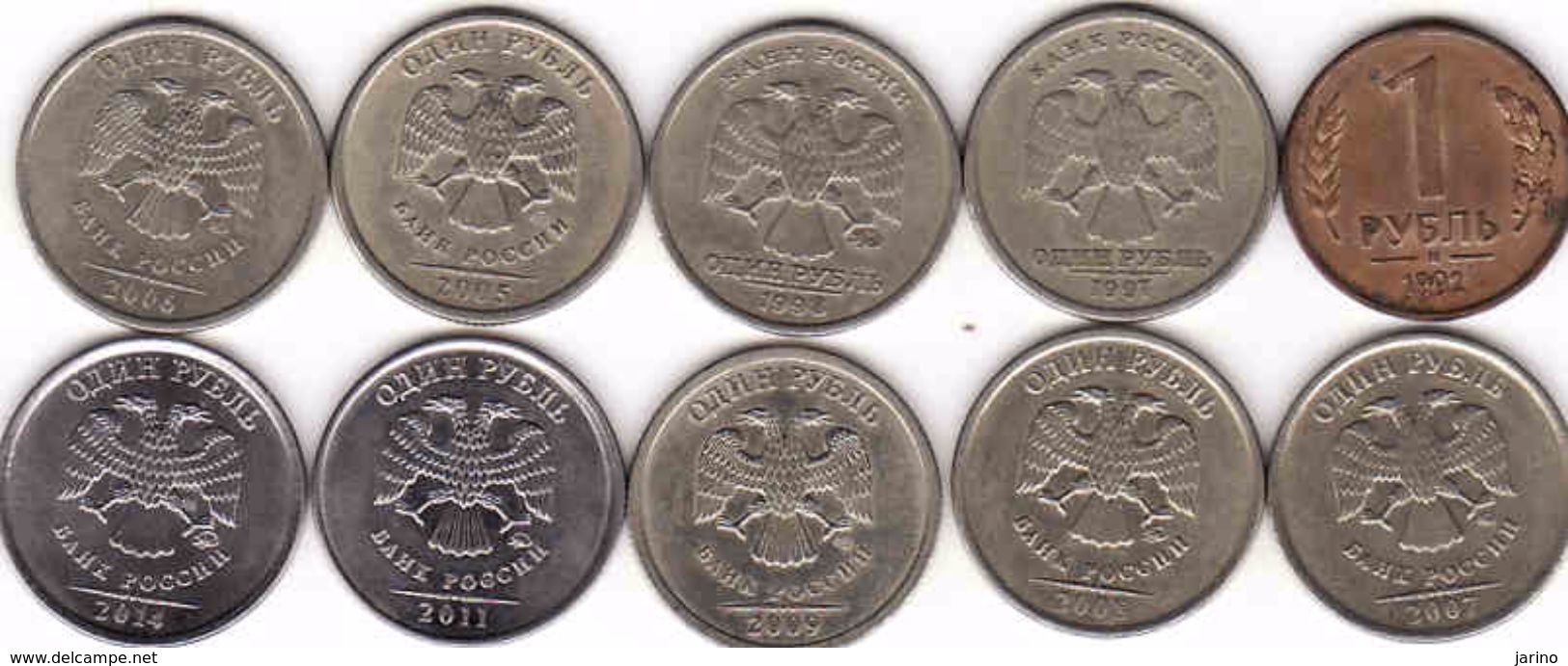 Russia, 10 X 1 Ruble 1992 + 1997 + 1998 + 2005 + 2006 + 2007 + 2008 + 2009 + 2011 + 2014 - Russland