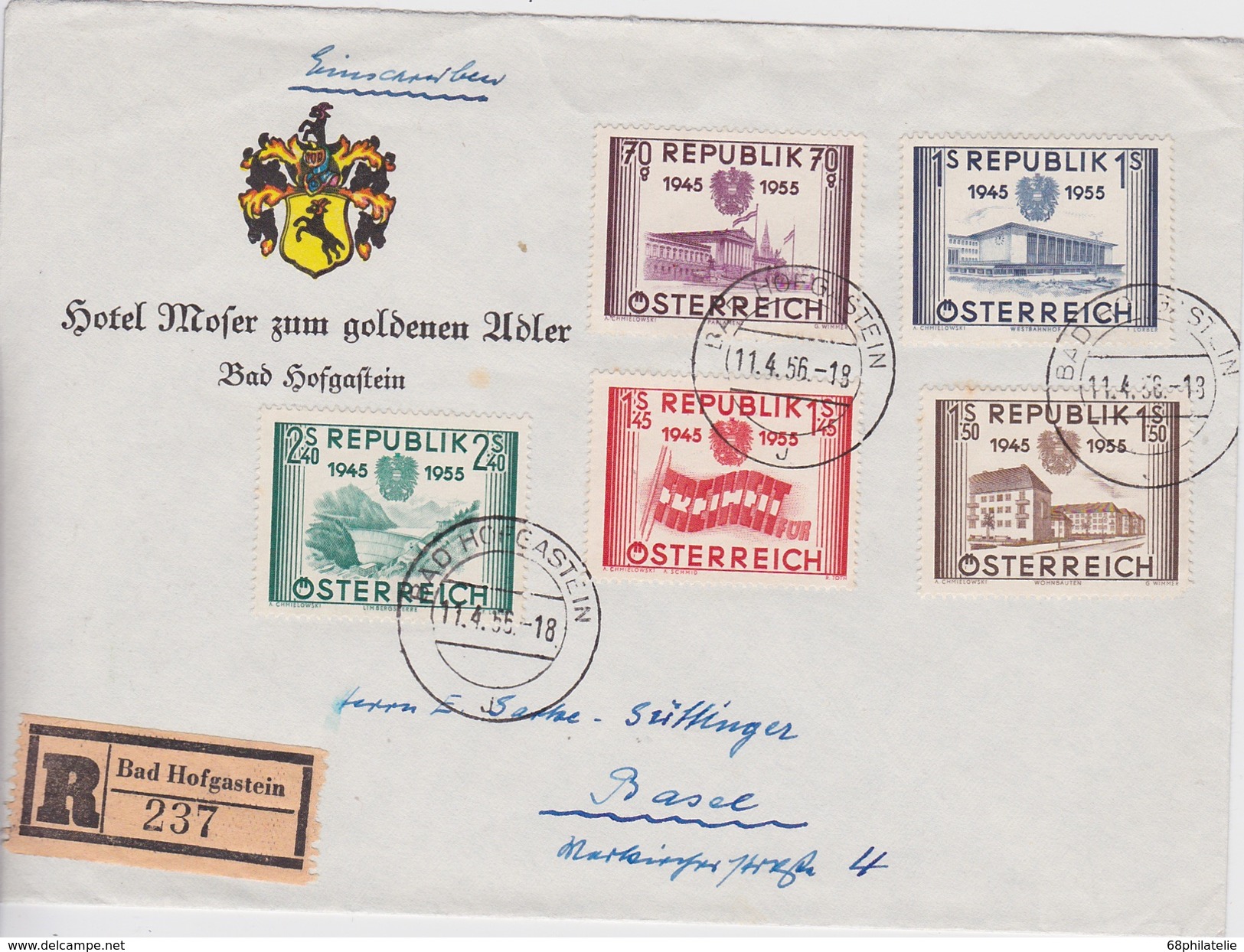 AUTRICHE 1956 LETTRE RECOMMANDEE DE BAD HOFGASTEIN POUR BALE AVEC CACHET ARRIVEE - Storia Postale