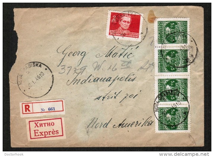 YUGOSLAVIA  Scott #176 &amp; 179 (strip Of 4) On 1946 COVER To USA (REGISTERED PRIORITY EXPRESS) - Covers & Documents