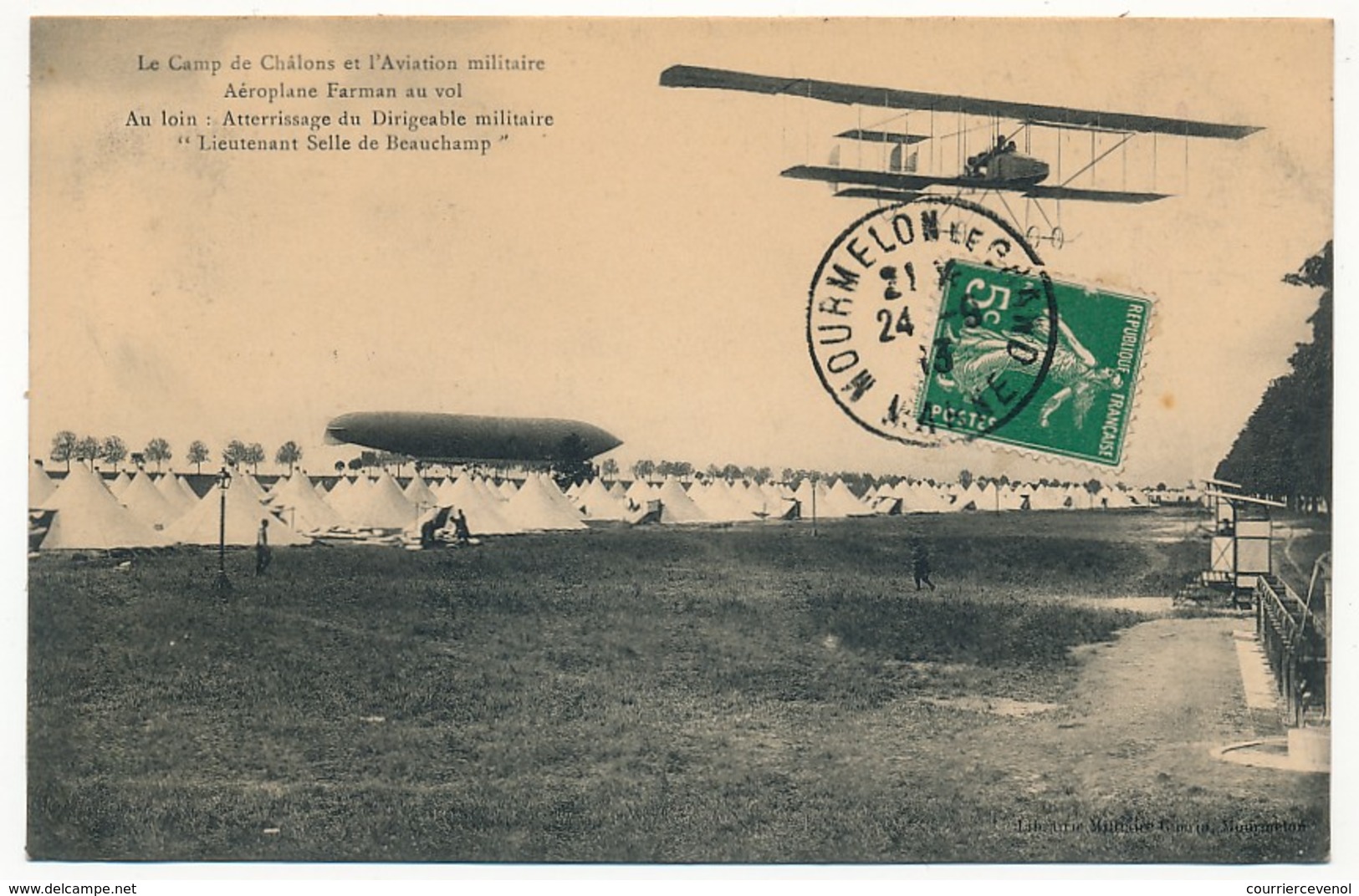 CPA - CHÂLONS (Marne) - Camp De Châlons - Aéroplane Farman En Vol, Atterrissage Du Dirigeable Militaire "Lieutenant ... - Camp De Châlons - Mourmelon