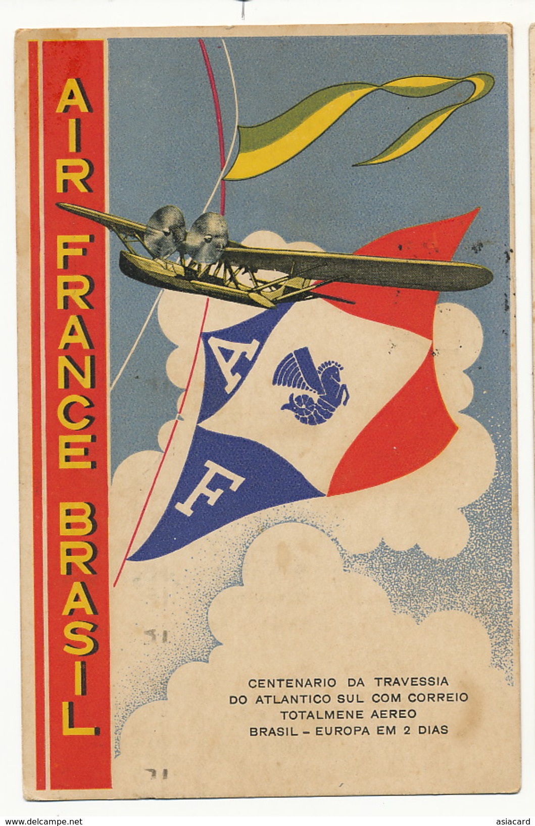 Advert " Air France Brasil " Centenario Travessia Atlantico Used Harmonia Montenegro 1937 To Cuba Hydravion Seaplane - Altri