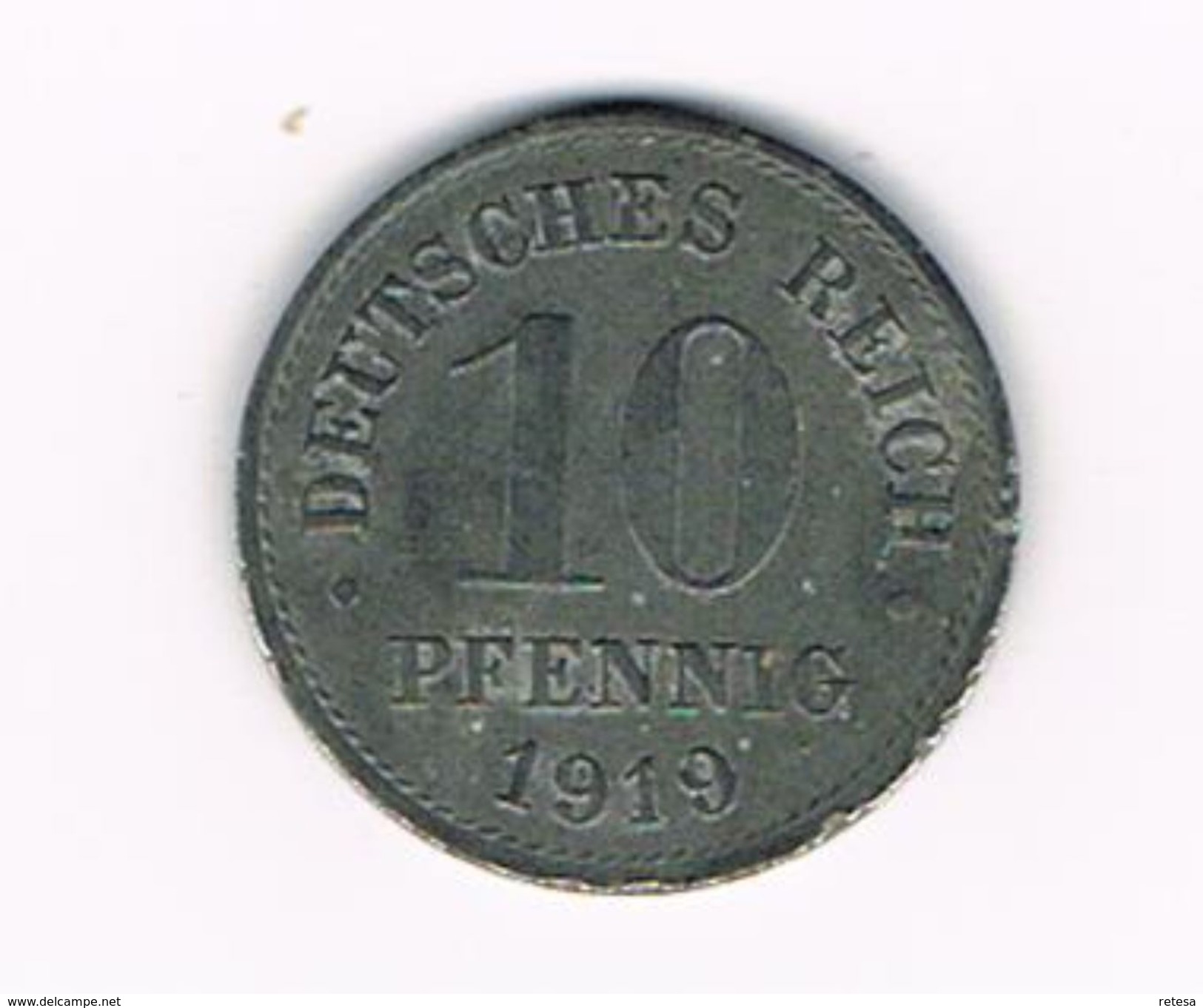 )  DEUTSCHES REICH  10 PFENNIG 1919 ZONDER MINT MARK - 10 Pfennig