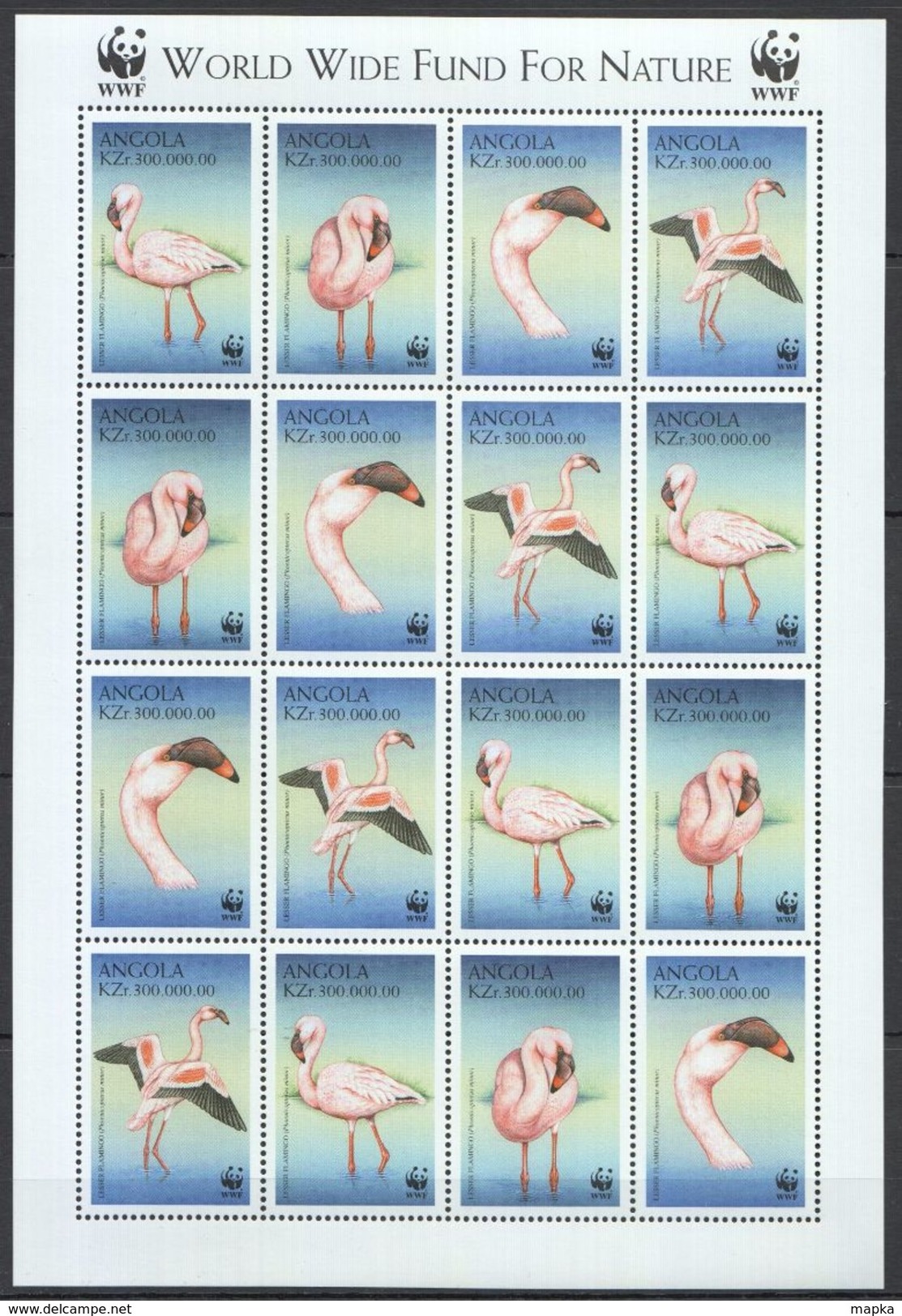 J297 ANGOLA WWF FAUNA BIRDS FLAMINGO 1SH MNH - Flamingos