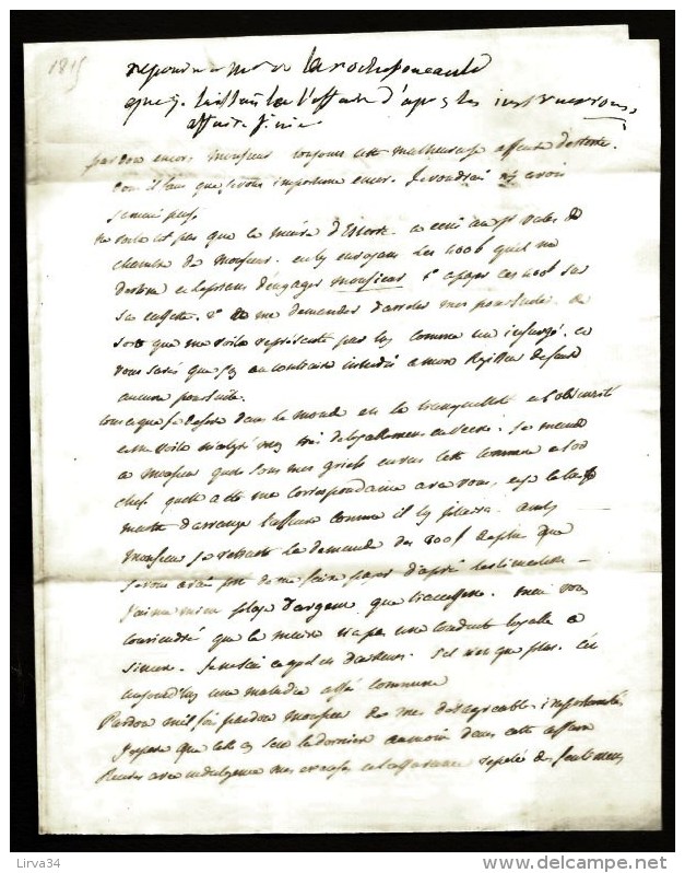 LETTRE PRECURSEUR 1815- RARE MARQUE ROUGE GROSSES LETTRES "P38P- LIANCOURT" + TAMPON ROUGE P.P.P.P.- CIRE ROUGE- 3 SCANS - 1801-1848: Précurseurs XIX