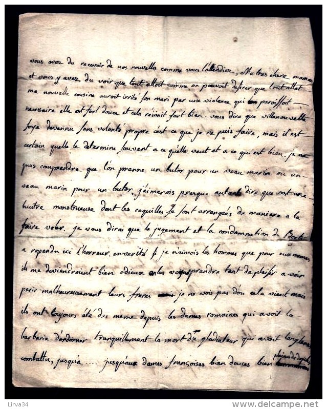 LETTRE PRECURSEUR 17?? - MARQUE AU TAMPON DE BEZIERS PETITES LETTRES + TAXE A LA PLUME DE 6 DECIMES - 1701-1800: Précurseurs XVIII