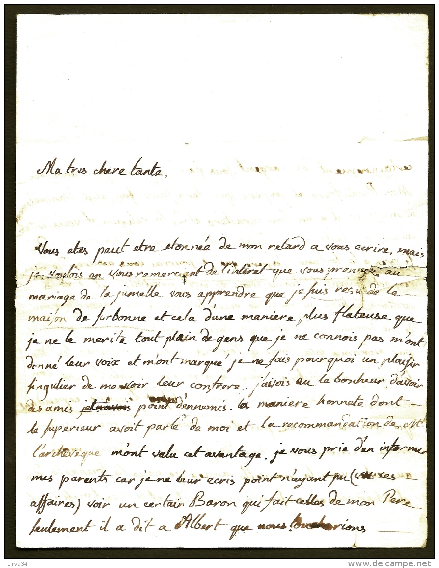 LETTRE PRECURSEUR 1776- MARQUE AU TAMPON DE PARIS  LETTRES MOYENNES-  TAXE 10 DECIMES- 3 SCANS - 1701-1800: Précurseurs XVIII