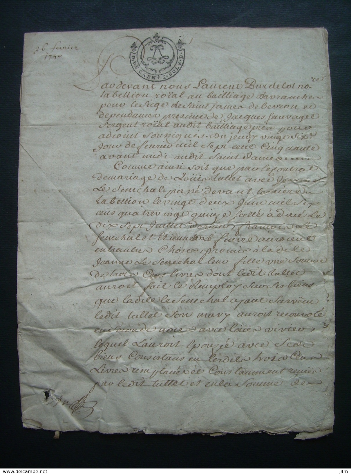 MANUSCRIT Du XVIIIe SIECLE De 1740 De NORMANDIE MANCHE à Déchiffrer, Bailliage D'AVRANCHES.. GENERALITE De CAEN - Manuscripten