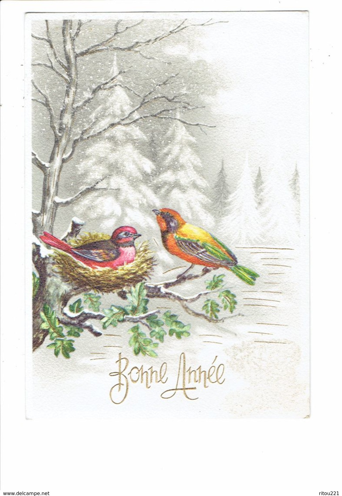 Cpm - Bonne Année - Paysage Neige - Nid Oiseau Oiseaux - Paillettes - Serie 6850 5/3 M.D. - 1971 - Pájaros