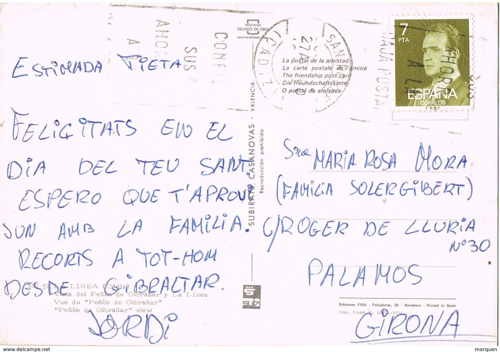 25916. Postal SAN ROQUE (Cadiz) 1980. Vista  Peñon Y La Linea De Concepcion - Cartas & Documentos