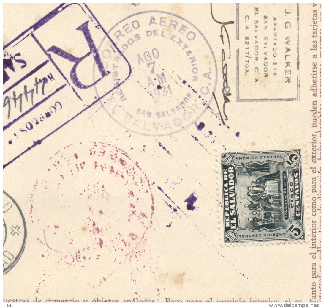 Curacao - 1931 - First PAA Flight R-card From  El Salvador / San Salvador To Curacao - Curaçao, Nederlandse Antillen, Aruba