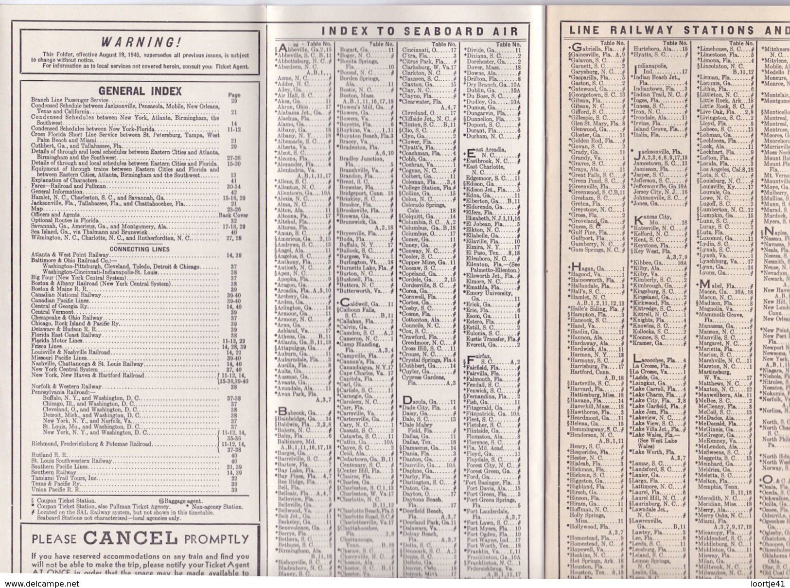 Brochure Toerisme Tourisme - Seaboard Air Line Railway - Train Schedules - Time Tables 1945 - Europe