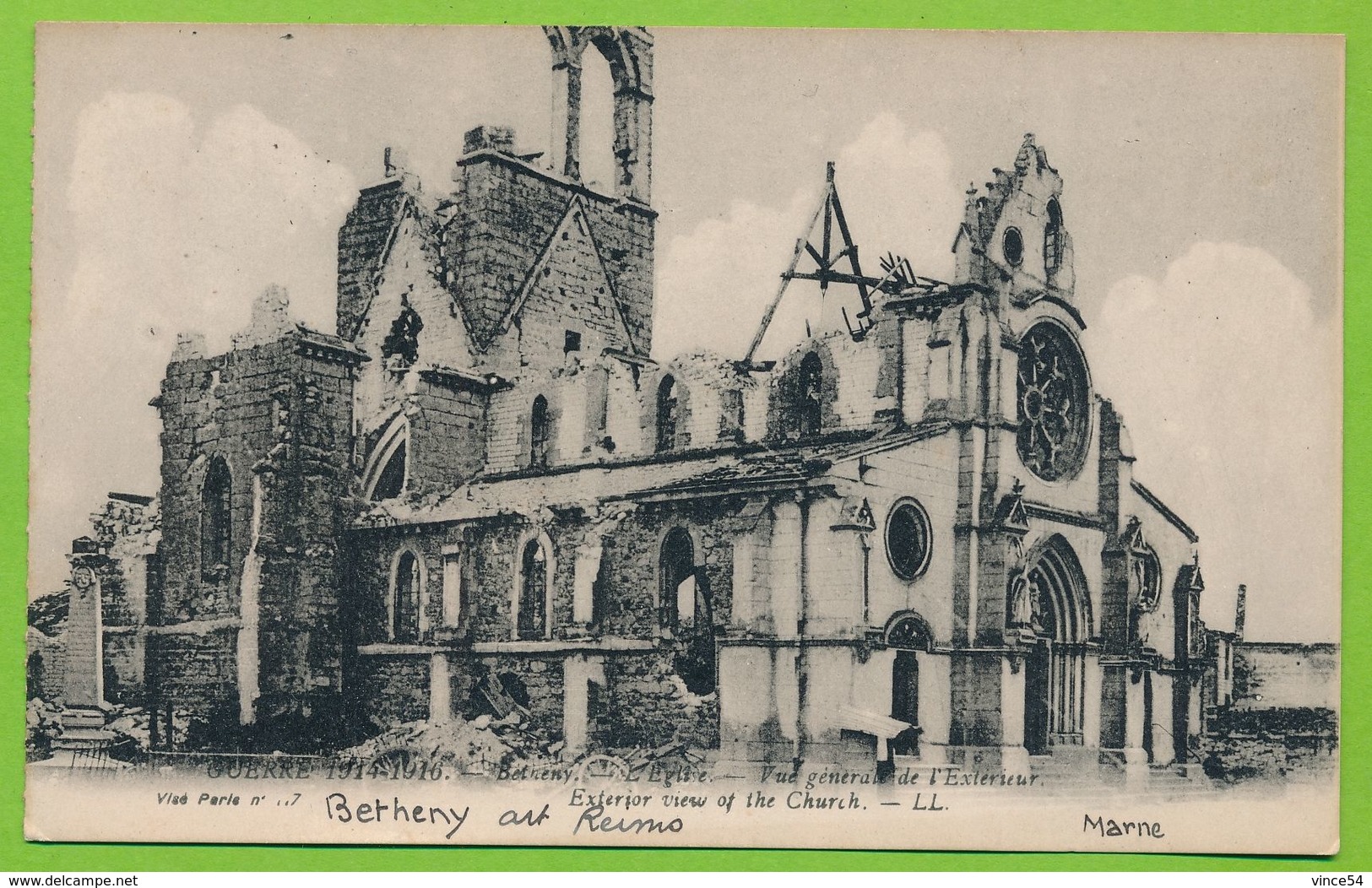 Guerre 1914-1916 BETHENY L'Eglise Vue Générale De L'Extérieur - Bétheny