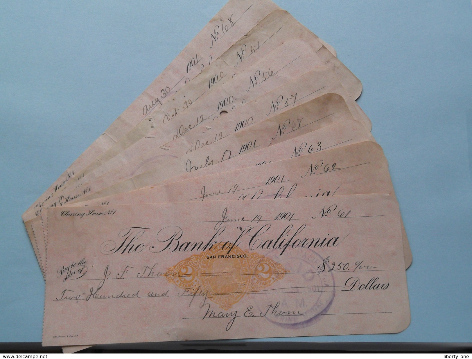 LOT ( 8 Pcs.) : The BANK Of CALIFORNIA San FRANCISCO ( Order ) Anno 1901 / Stamps On The Back ( Zie Foto Details ) !! - Stati Uniti