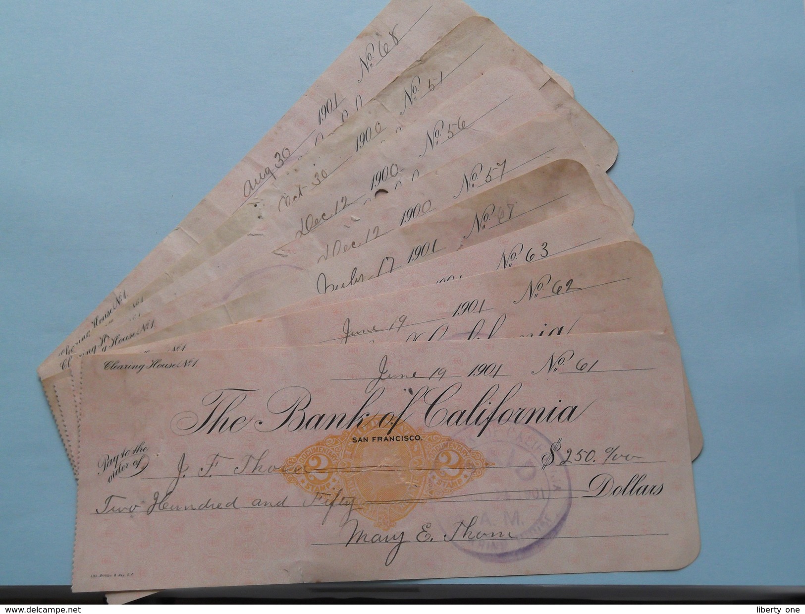 LOT ( 8 Pcs.) : The BANK Of CALIFORNIA San FRANCISCO ( Order ) Anno 1901 / Stamps On The Back ( Zie Foto Details ) !! - Etats-Unis