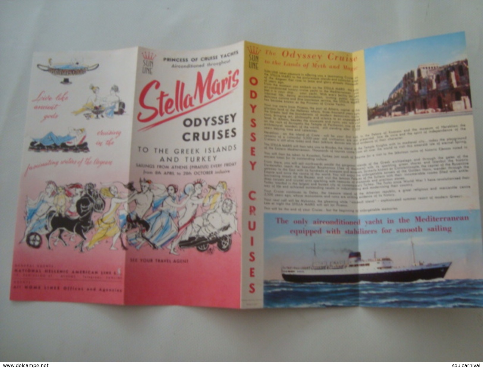 STELLA MARIS ODYSSEY CRUISES - SUN LINE, GREECE, 1959. 8 PAGE BROCHURE. COLOUR PHOTOS. CRUISE RATES. MINT. - Other & Unclassified