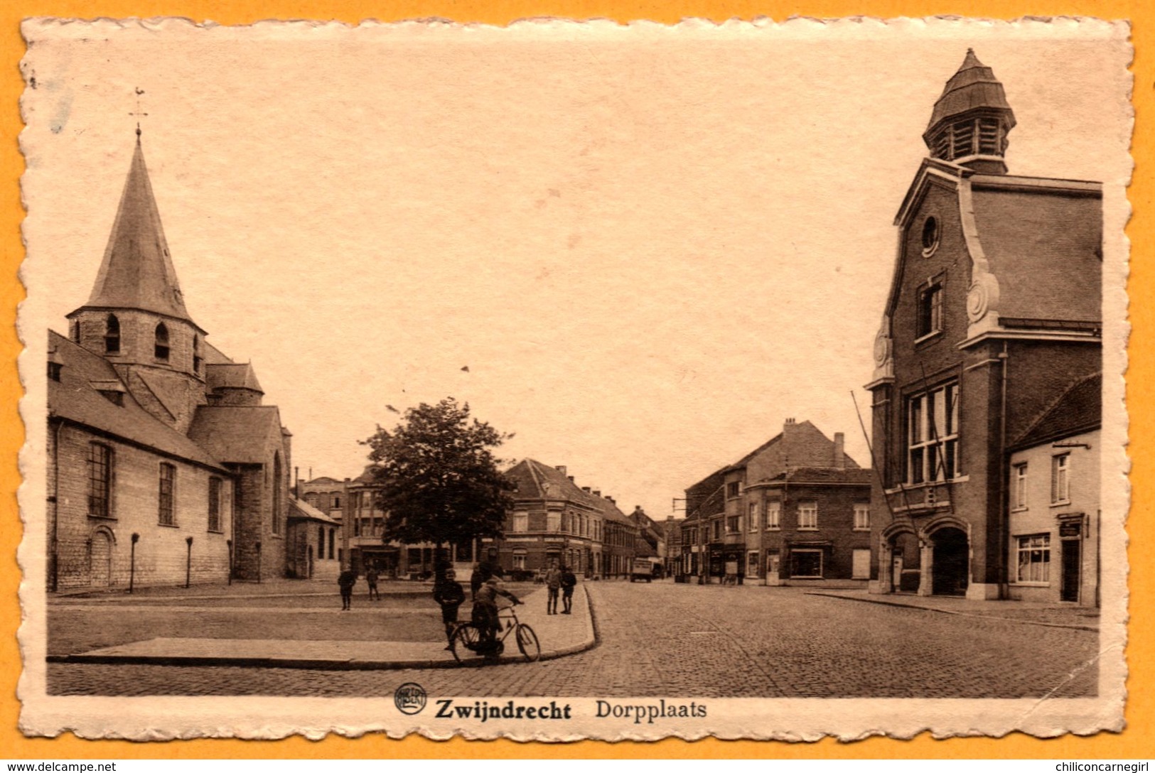 Zwijndrecht - Dorpplaats - Heilige Kruiskerk - Eglise - Bicyclette - Animée - ALBERT - Phototypie A. DOHMEN - Zwijndrecht