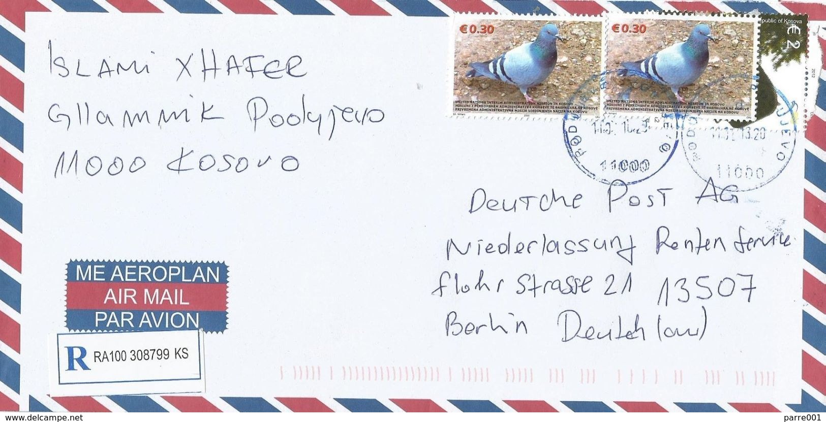 Kosovo 2013 Podujevo Dove Pigeon Barcoded Registered Cover - Kosovo