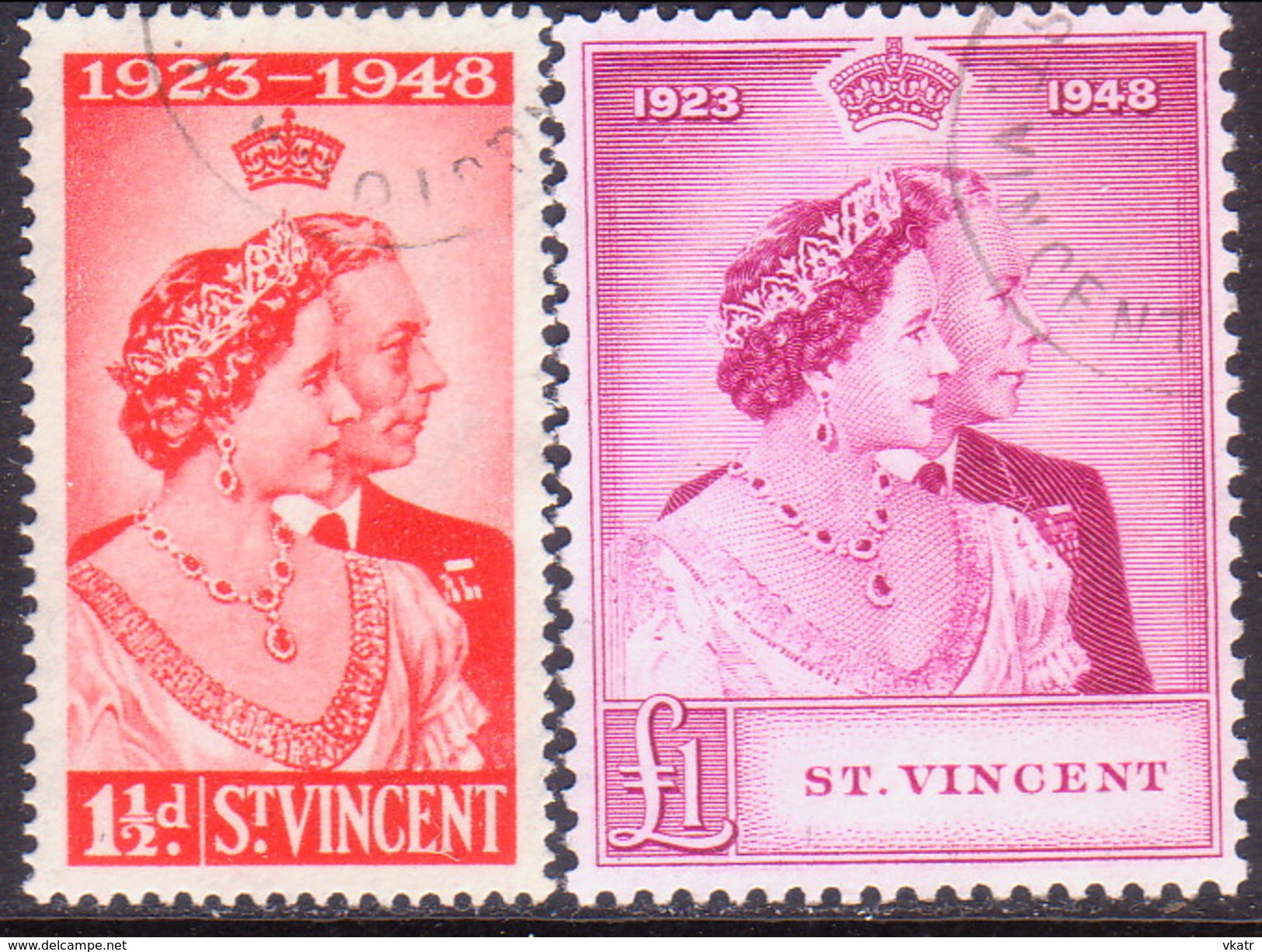 ST.VINCENT 1948 SG #162-63 Compl.set Used Royal Silver Wedding CV £40.10 - St.Vincent (...-1979)