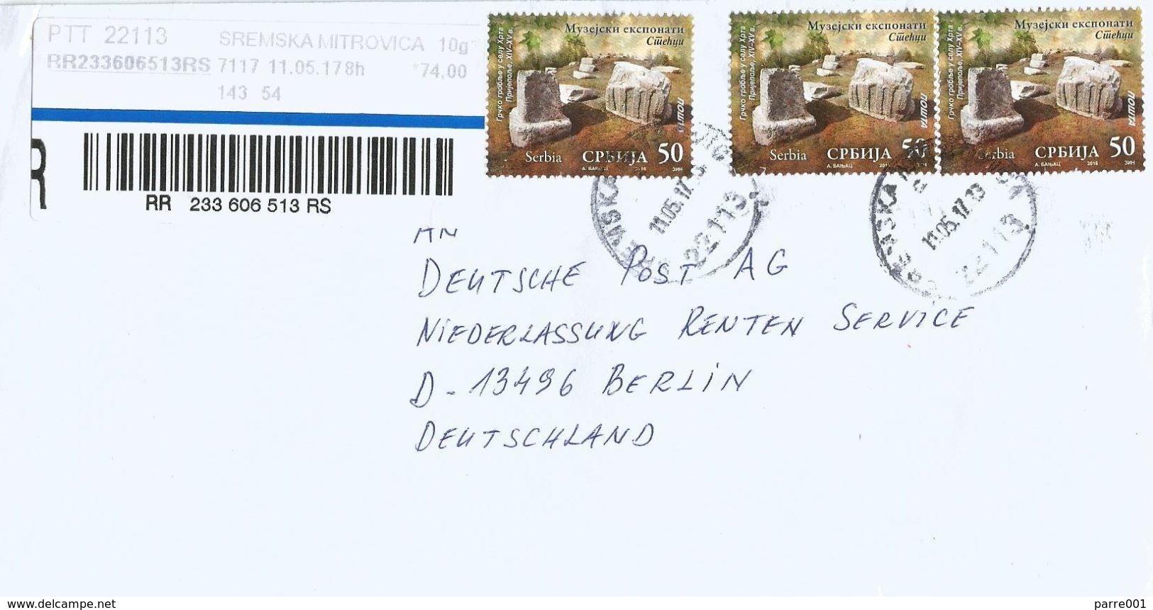 Serbia 2017 Sremska Motrovica Grave Stones Drache Krupanj  Barcoded Registered Cover - Servië