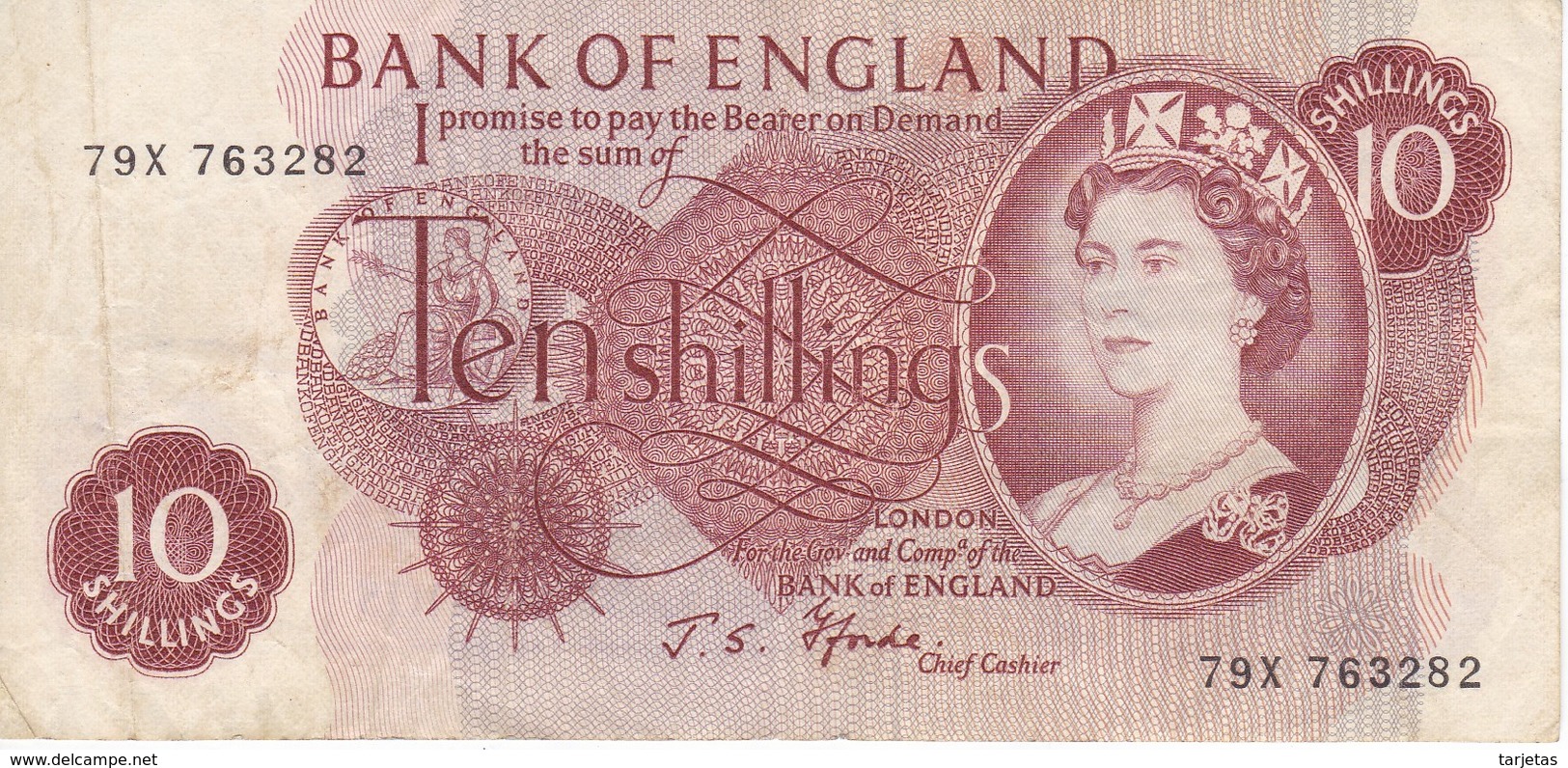 BILLETE DE REINO UNIDO DE 10 SHILLINGS AÑOS 1966-1970  (BANKNOTE) - 10 Schillings