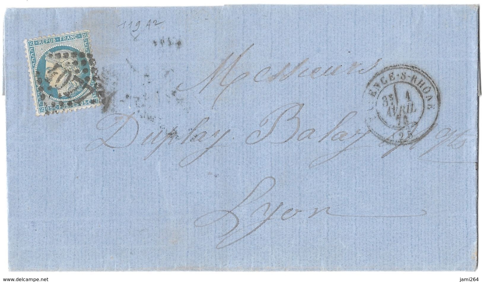 LETTRE N°60A2 ;119 TTB - 1871-1875 Cérès