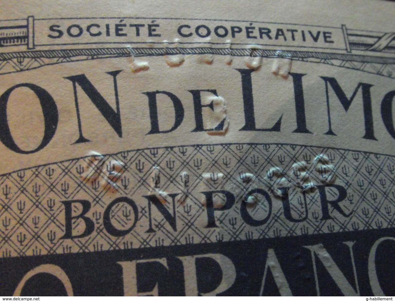 Bon Pour 10 Francs En Marchandises 1920 (CACHET A FROID) BILLET DE NECESSITE UNION DE LIMOGES - Bons & Nécessité