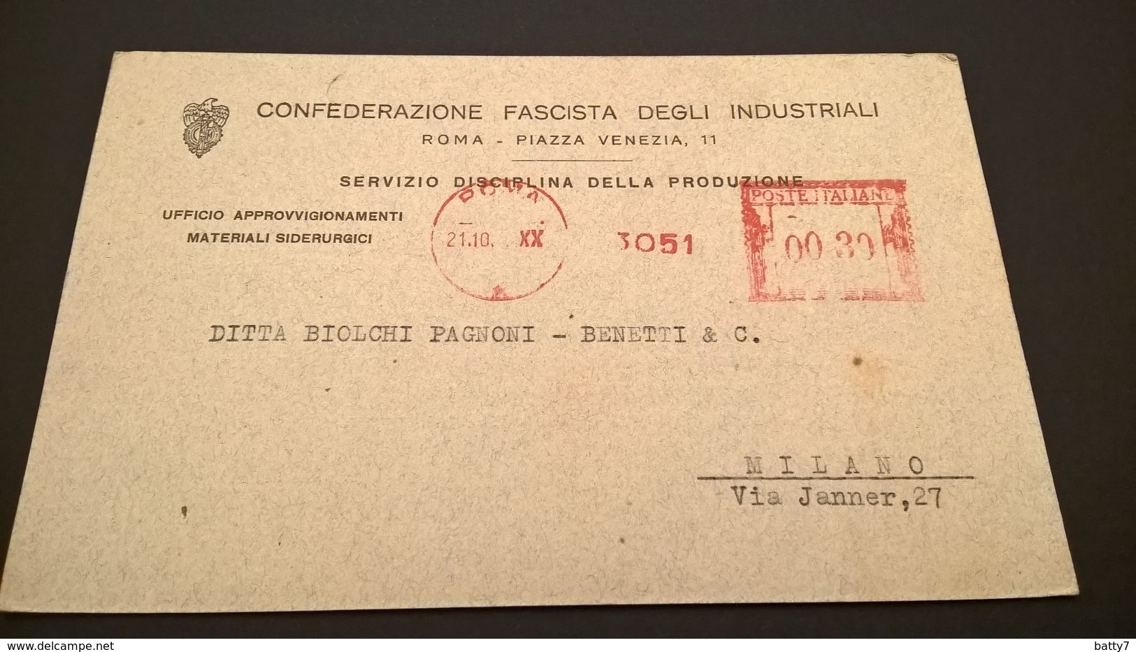 EMA MILANO CONFEDERAZIONE FASCISTA INDUSTRIALI 1942 - Macchine Per Obliterare (EMA)