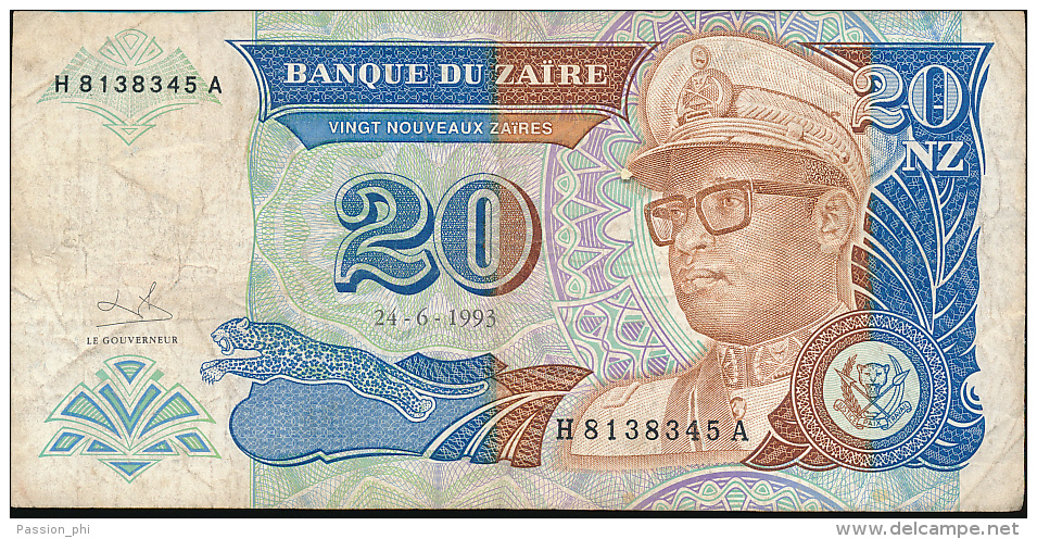 CONGO KINSHASA ZAIRE MOBUTU BANK NOTE 20 N . ZAIRES 24.06.93 - Democratic Republic Of The Congo & Zaire