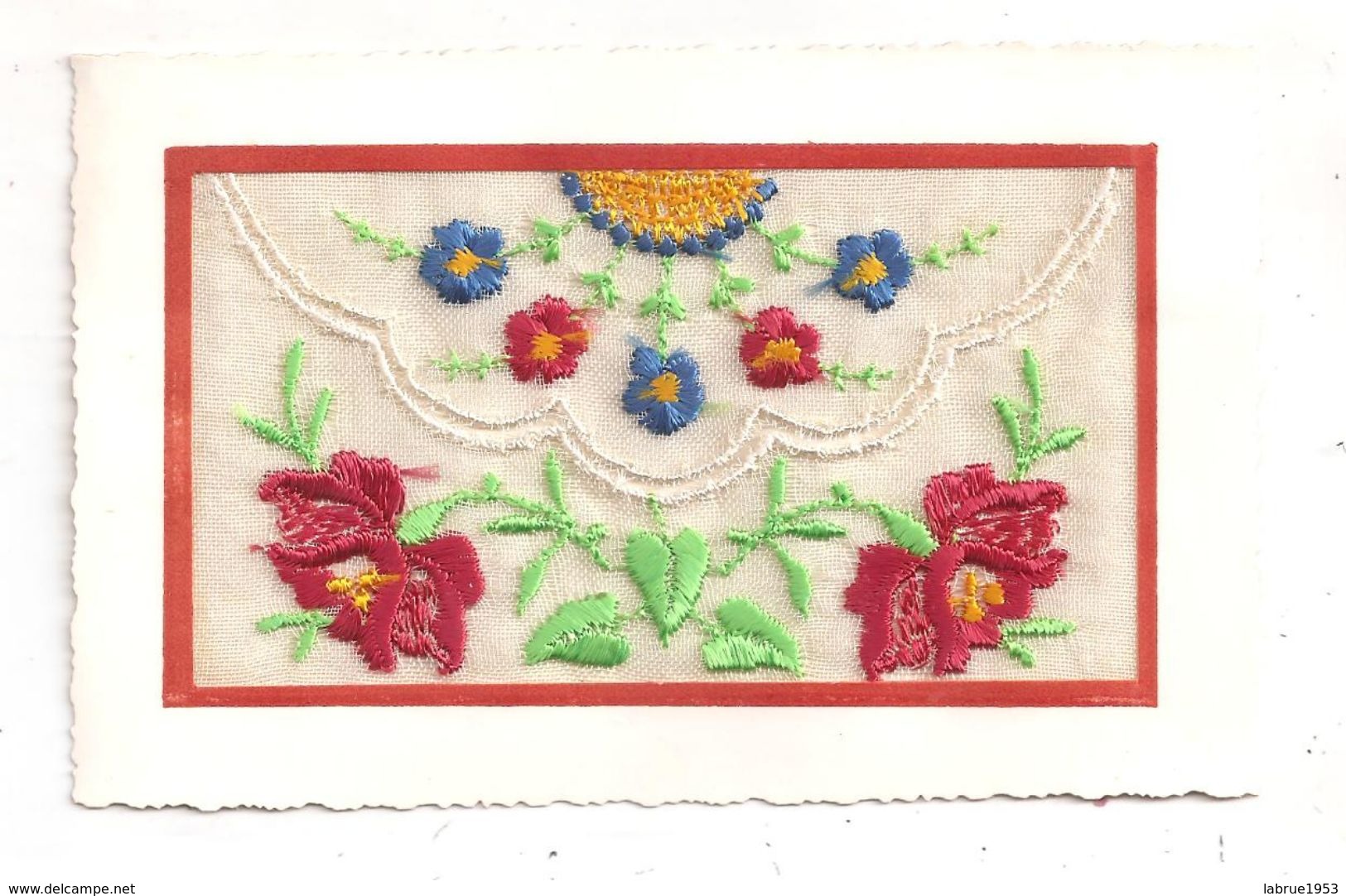 Carte Brodée- Fleurs -  Pochette -(C.1418) - Embroidered