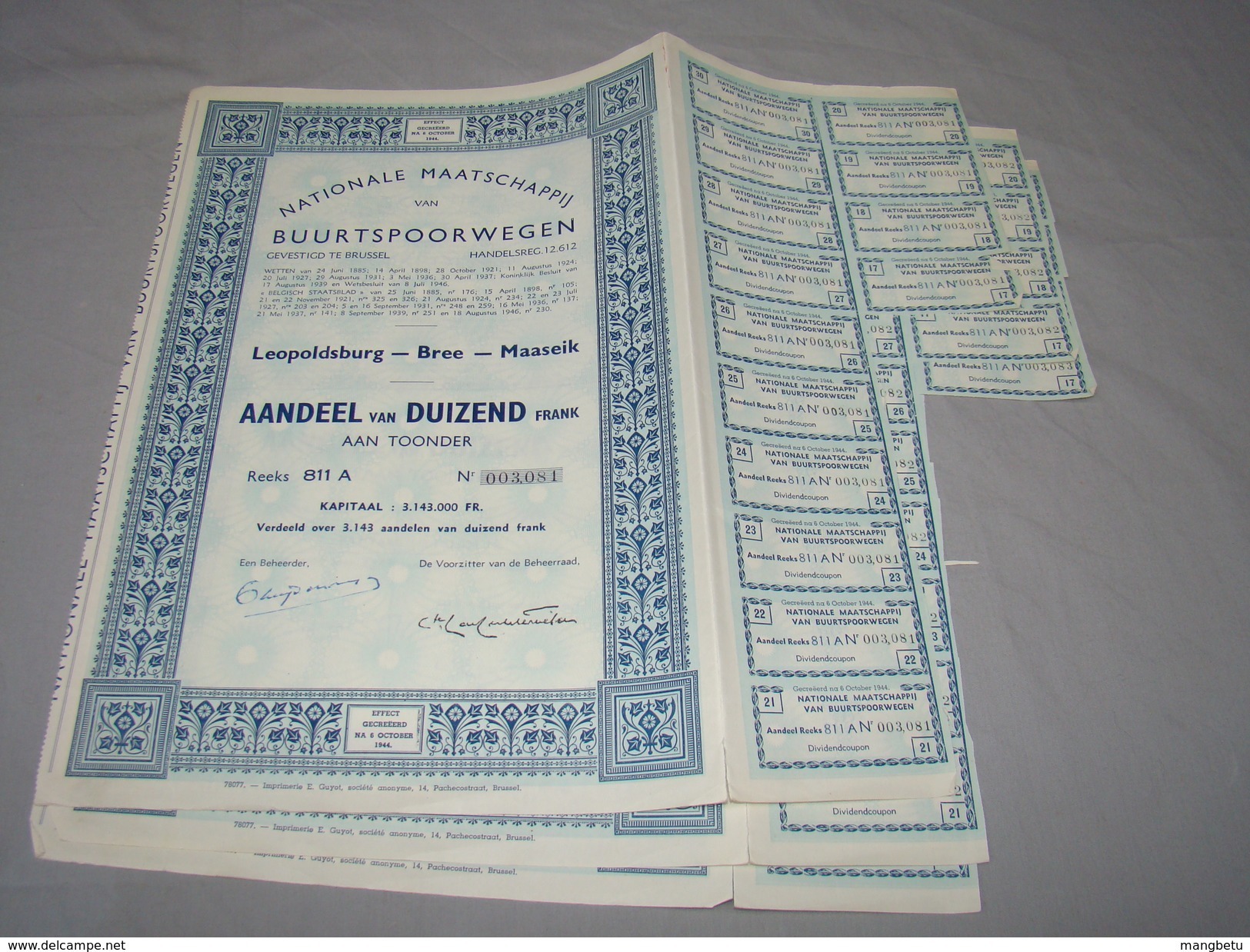 1944. Nationale Maatschappij Van Buurtspoorwegen.14 Coupons - Industry