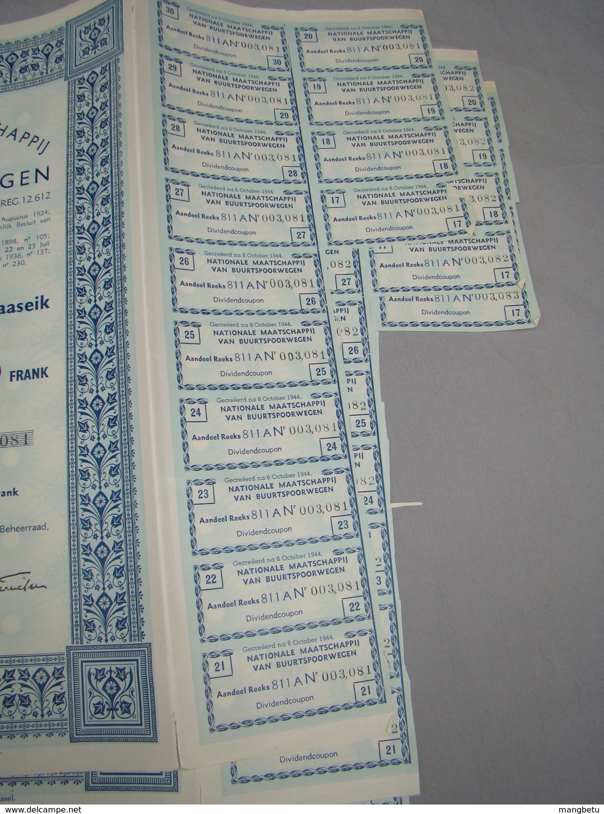 1944. Nationale Maatschappij Van Buurtspoorwegen.14 Coupons - Industry