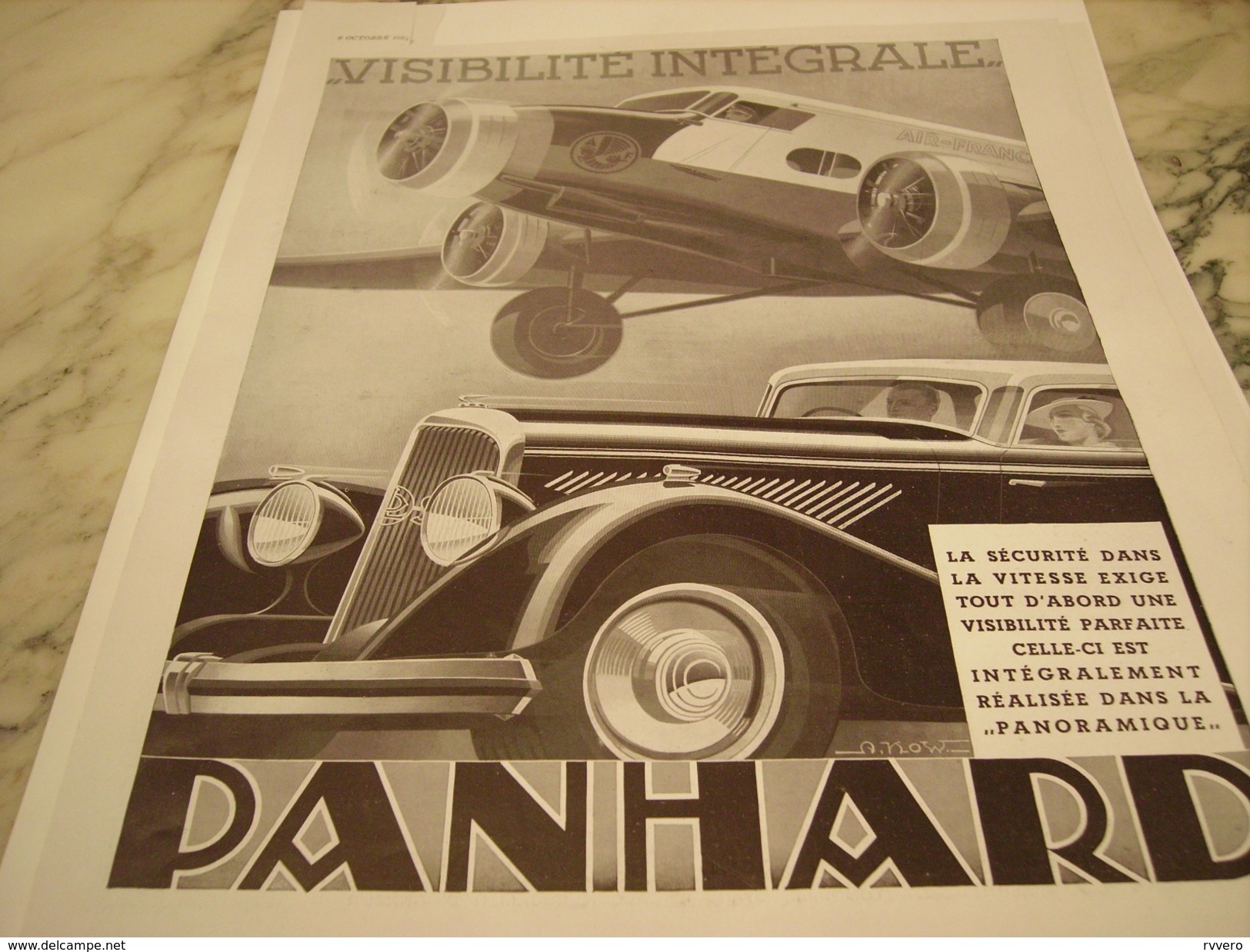 ANCIENNE PUBLICITE VOITURE VISIBILITE INTEGRALE DE  PANHARD  1934 - Voitures