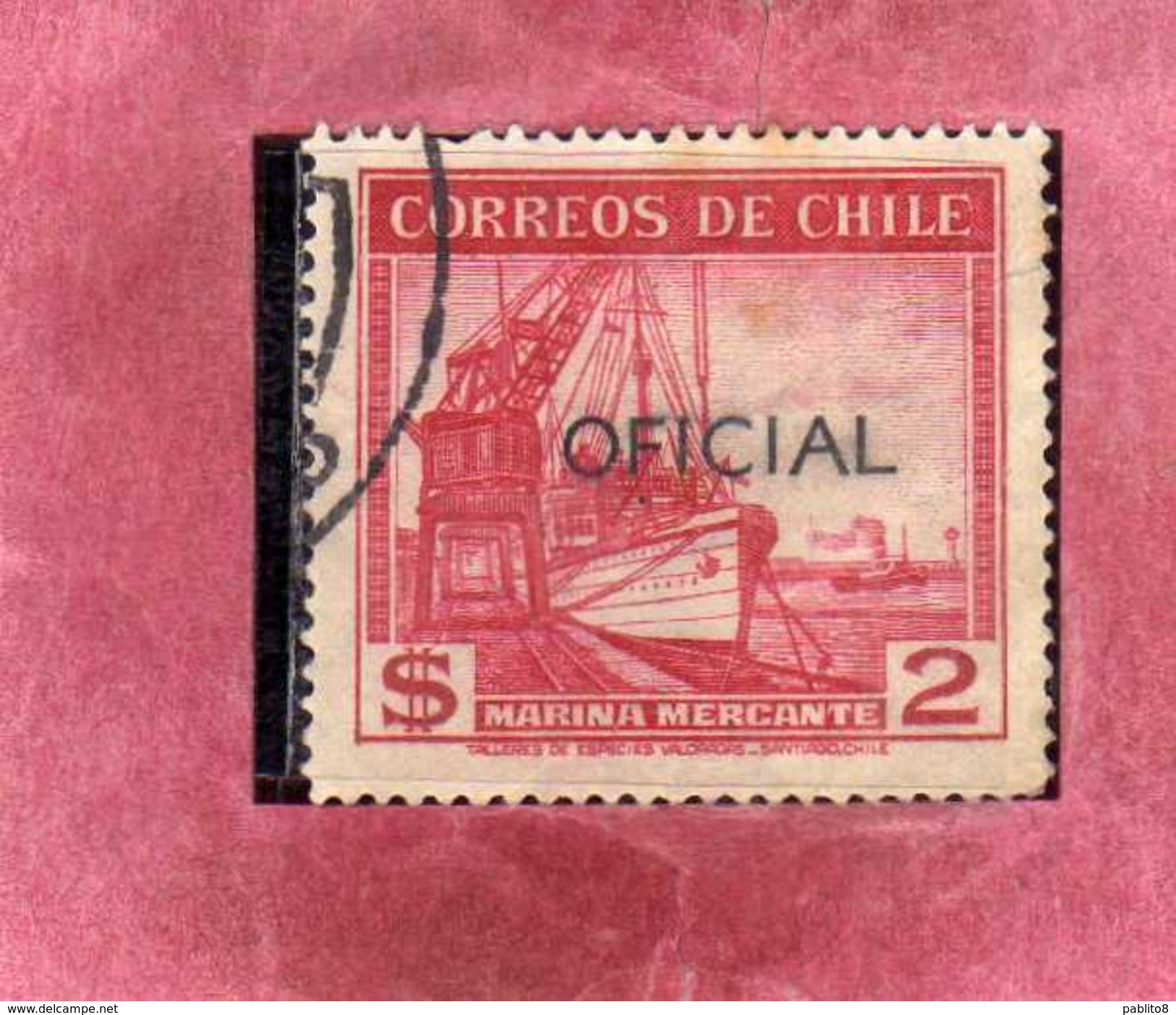 CILE CHILE 1940 1946 SERVICE MARINA MERCANTE MARINE MERCANTILE OFICIAL OVERPRINTED (1938) PESOS 2p USATO USED OBLITERE - Cile