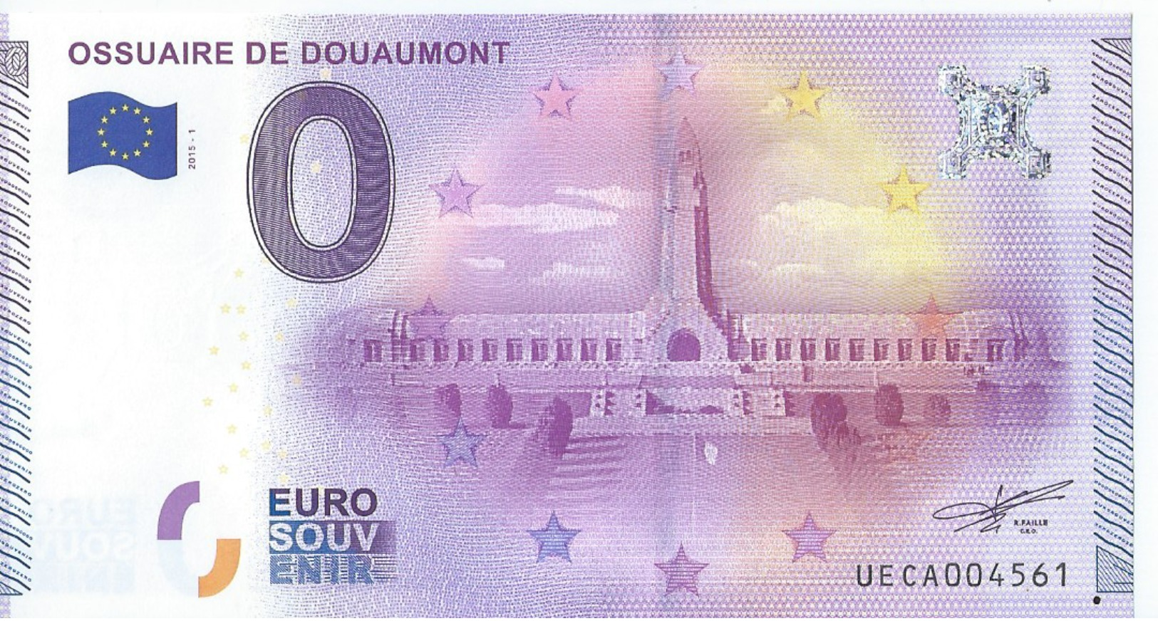 2015 BILLET TOURISTIQUE 0 Euro  Ossuaire De Douaumont    Dpt 55  Numero Aleatoire - Essais Privés / Non-officiels