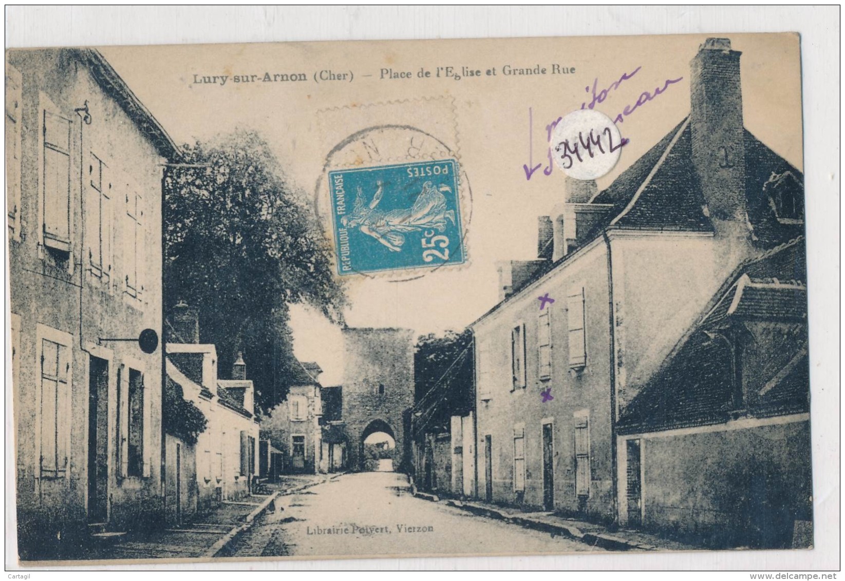 CPA -34442-18 - Lury Sur Arnon - Place De L'Eglise Et Grande Rue - Autres & Non Classés