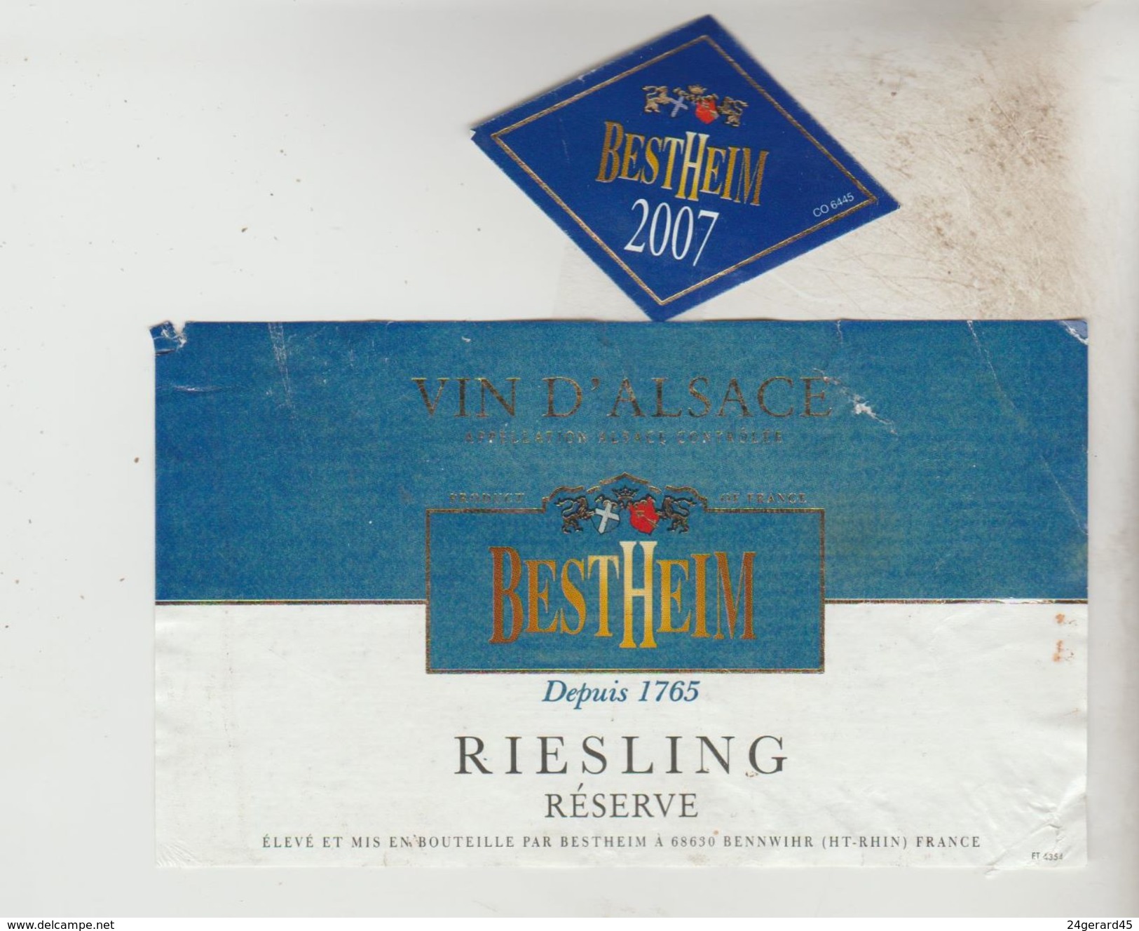 OENOPHILIE 3 ETIQUETTES VINS D'ALSACE - Riesling Eguisheim 2008, Bestheim 2007, Kintzheim 1991 + Photo Bouteille - Riesling