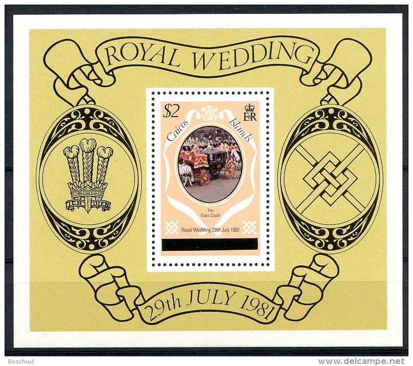 Caicos Islands, 1981, Royal Wedding Charles And Diana, MNH Overprinted, Michel Block 1 - Turks & Caicos (I. Turques Et Caïques)