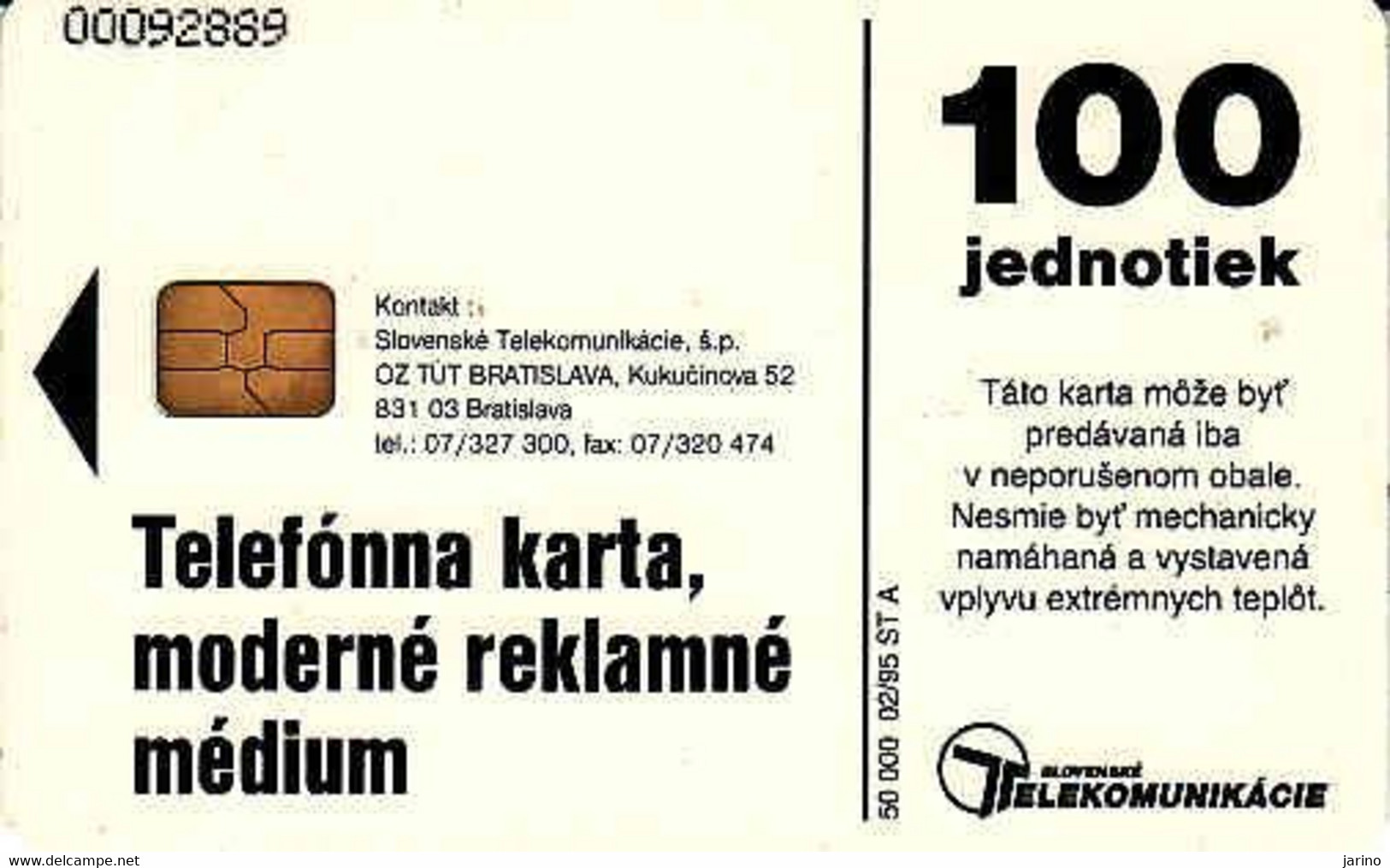 Slovaquie 1995, Slovak Telecom Chip, 2/1995, Tirage  50000, Used - Slowakei