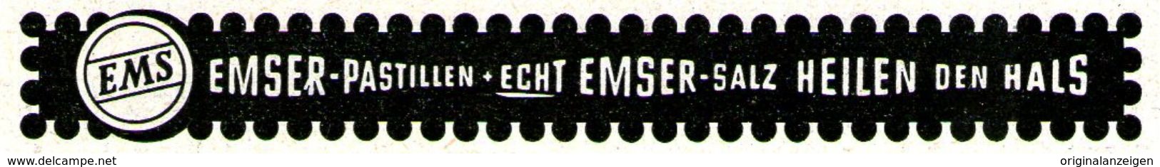 Original-Werbung/ Anzeige 1954 - EMSER PASTILLEN / BAD EMS - Ca. 80 X 12 Mm - Werbung