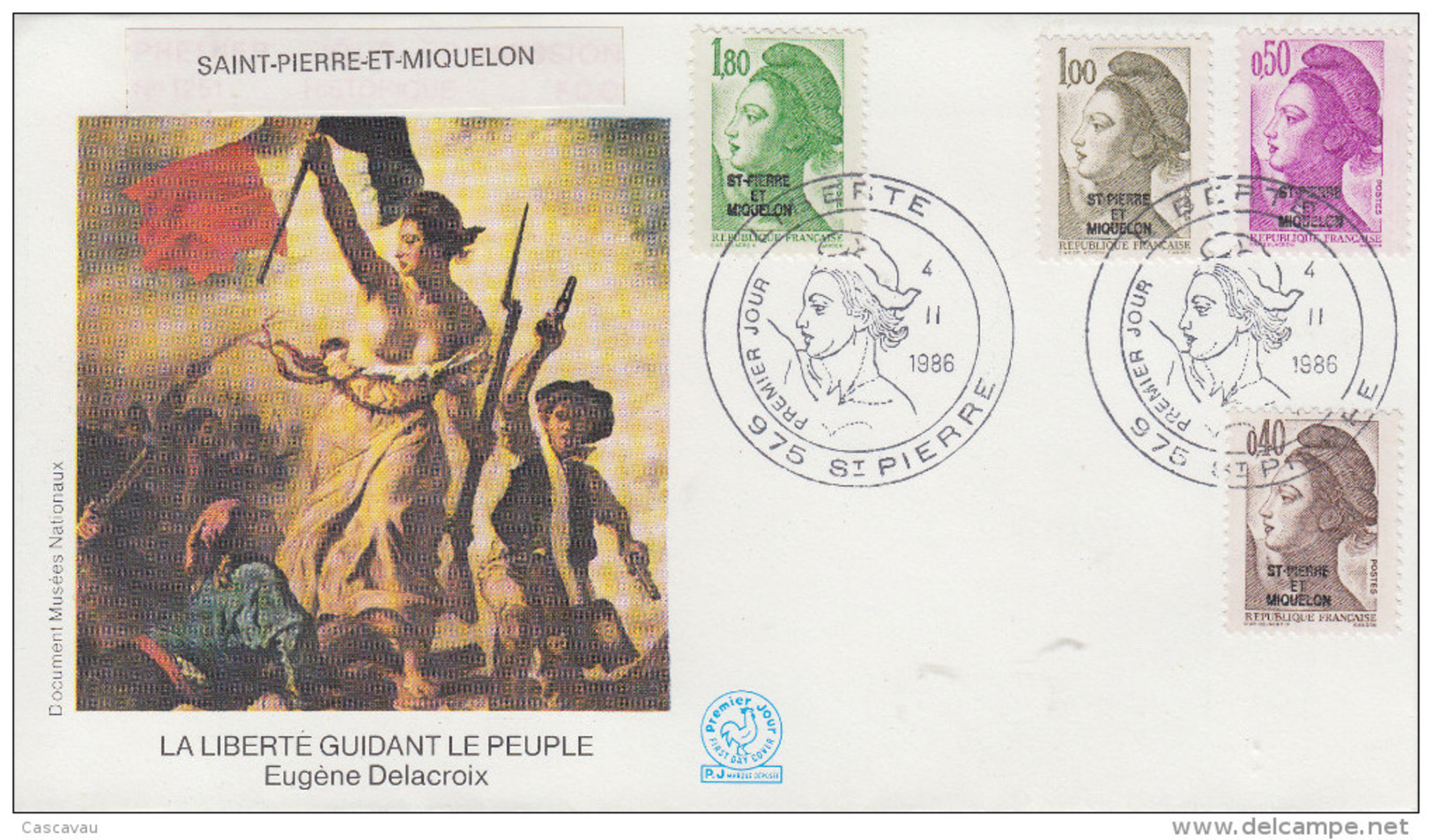 SAINT  PIERRE  Et  MIQUELON  Enveloppe  FDC  1er Jour    Liberté  De  GANDON   1986 - FDC