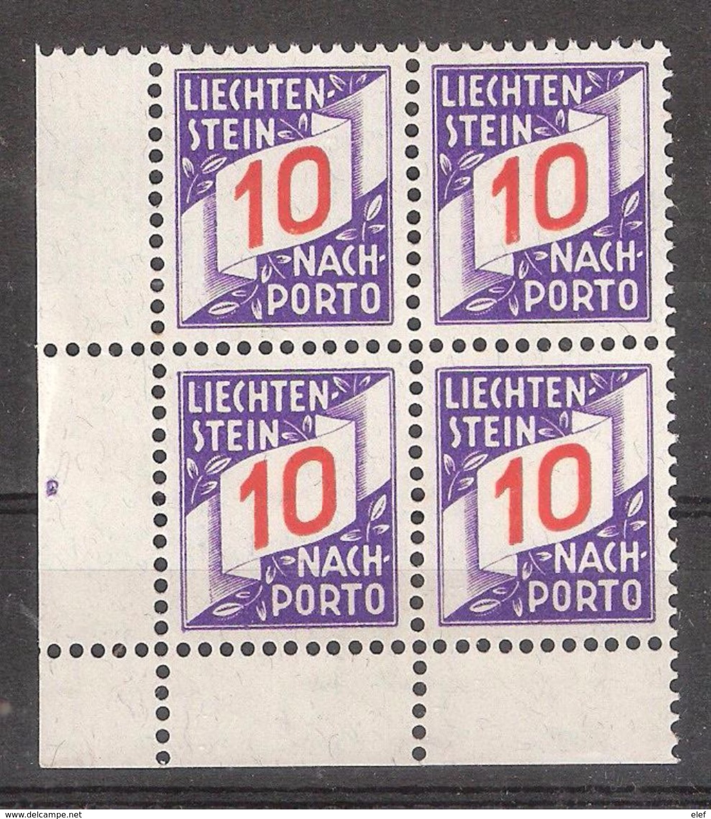 LIECHTENSTEIN  1928, Nach Porto / Taxe / Postage Due, BLOC De 4 , 10 R , Yvert N° 14, Neuf ** / MNH, LUXE !! - Taxe